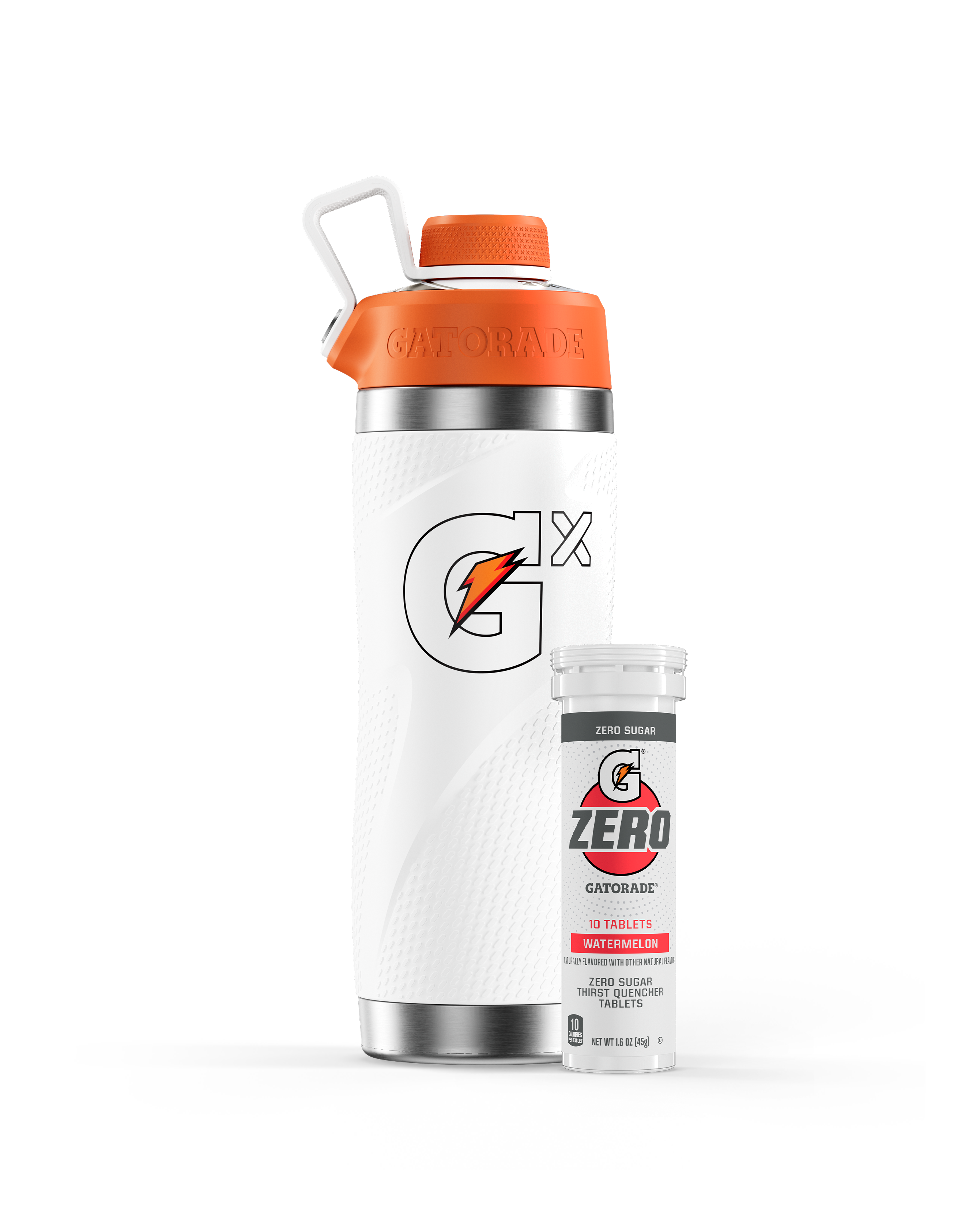 Gx Stainless Steel Bottle White with Gatorade Zero Tablets Watermelon