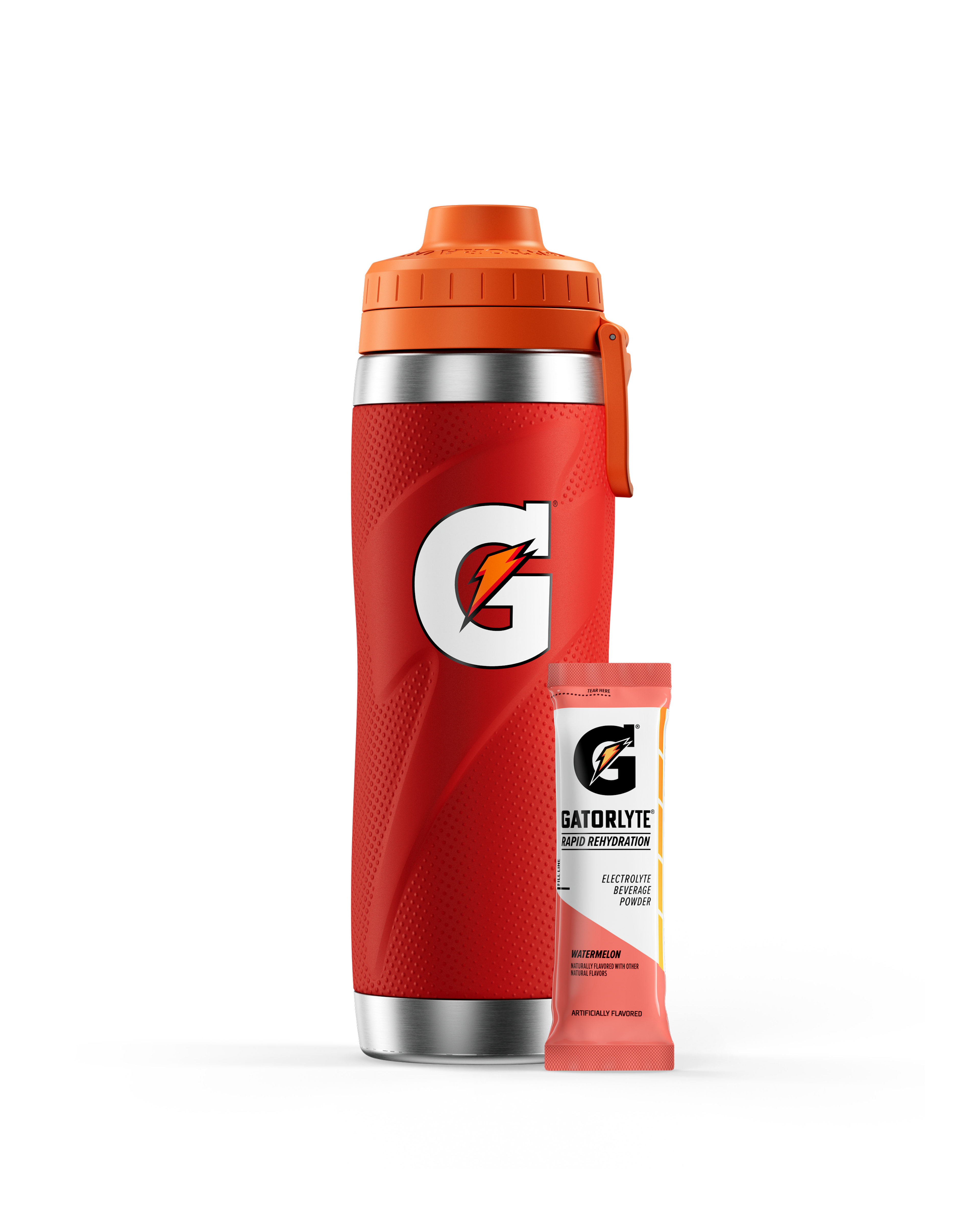 Stainless steel bottle and Gatorlyte watermelon