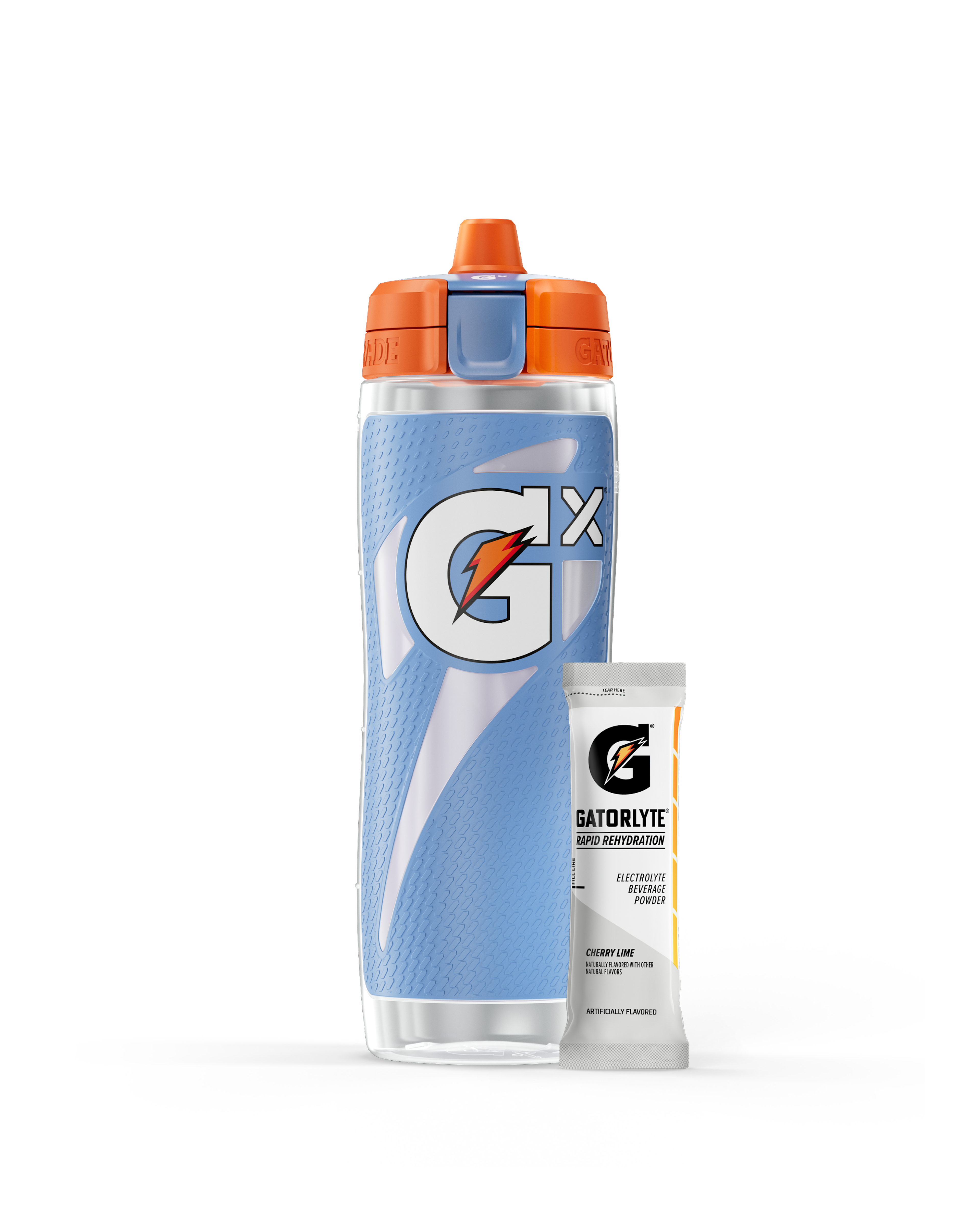 Gx blue bottle with Gatorlyte powder