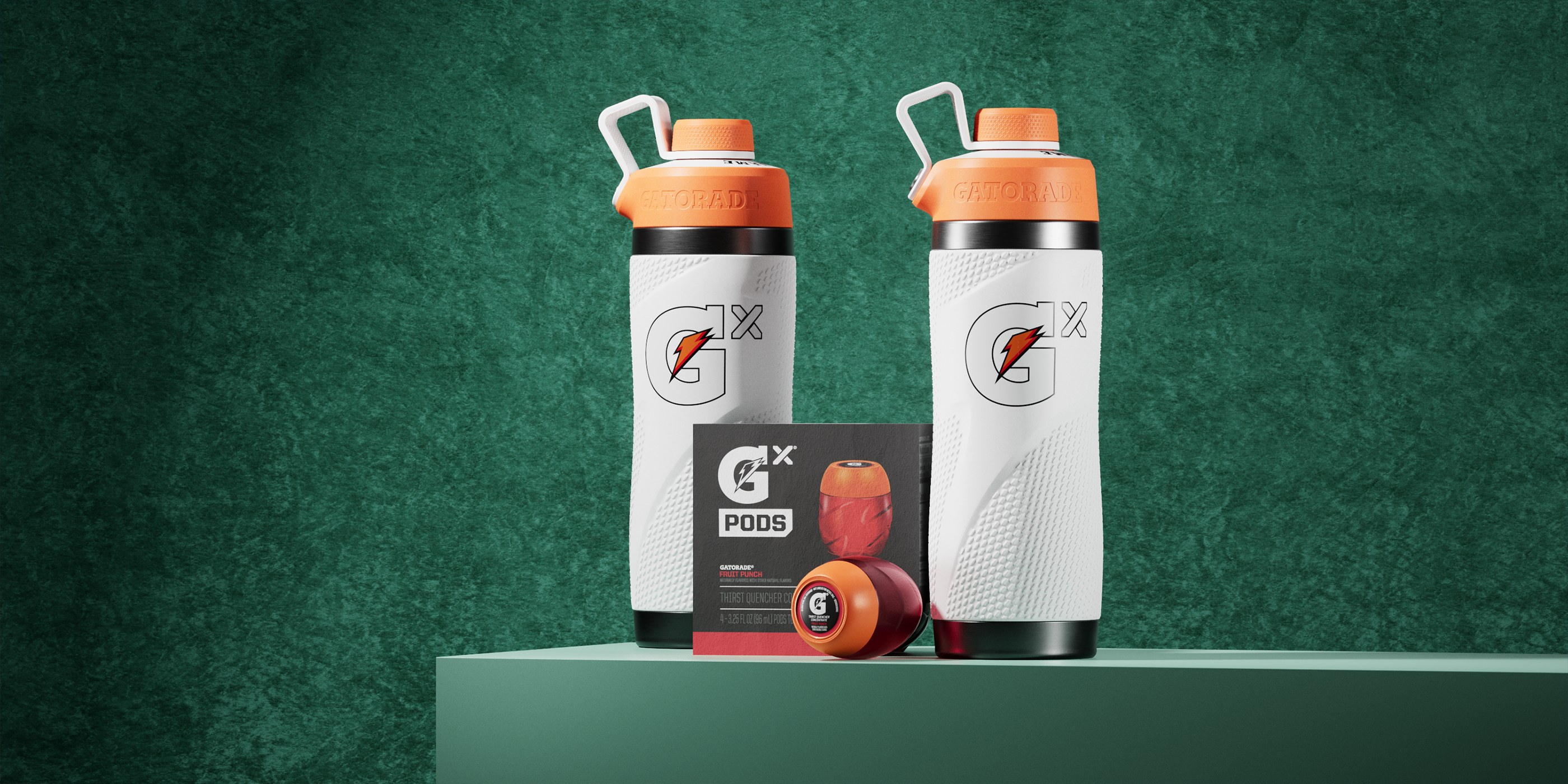 White Gx stainless steel bottles and fruit punch pods