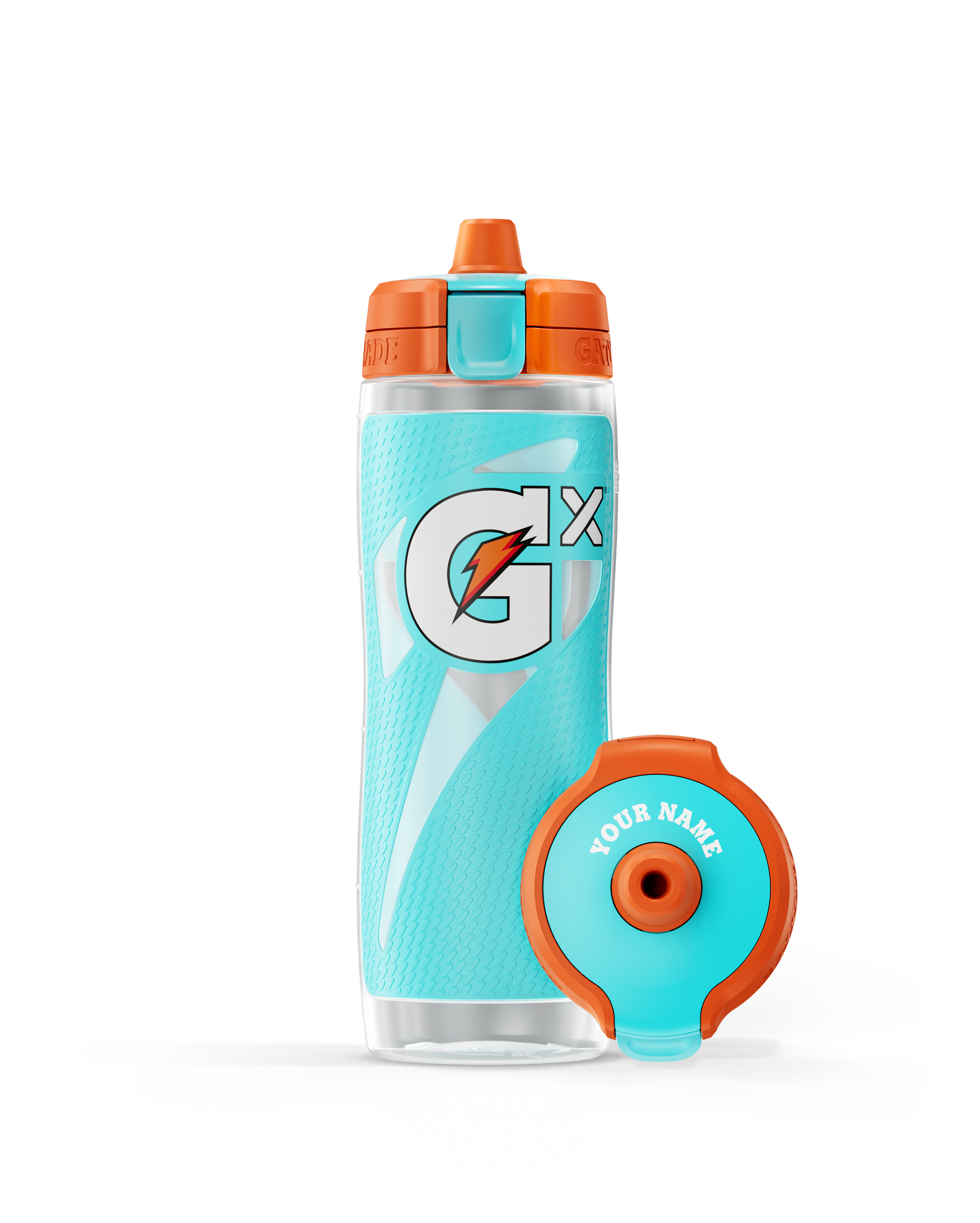 Neon blue Gx Bottle with customizable lid