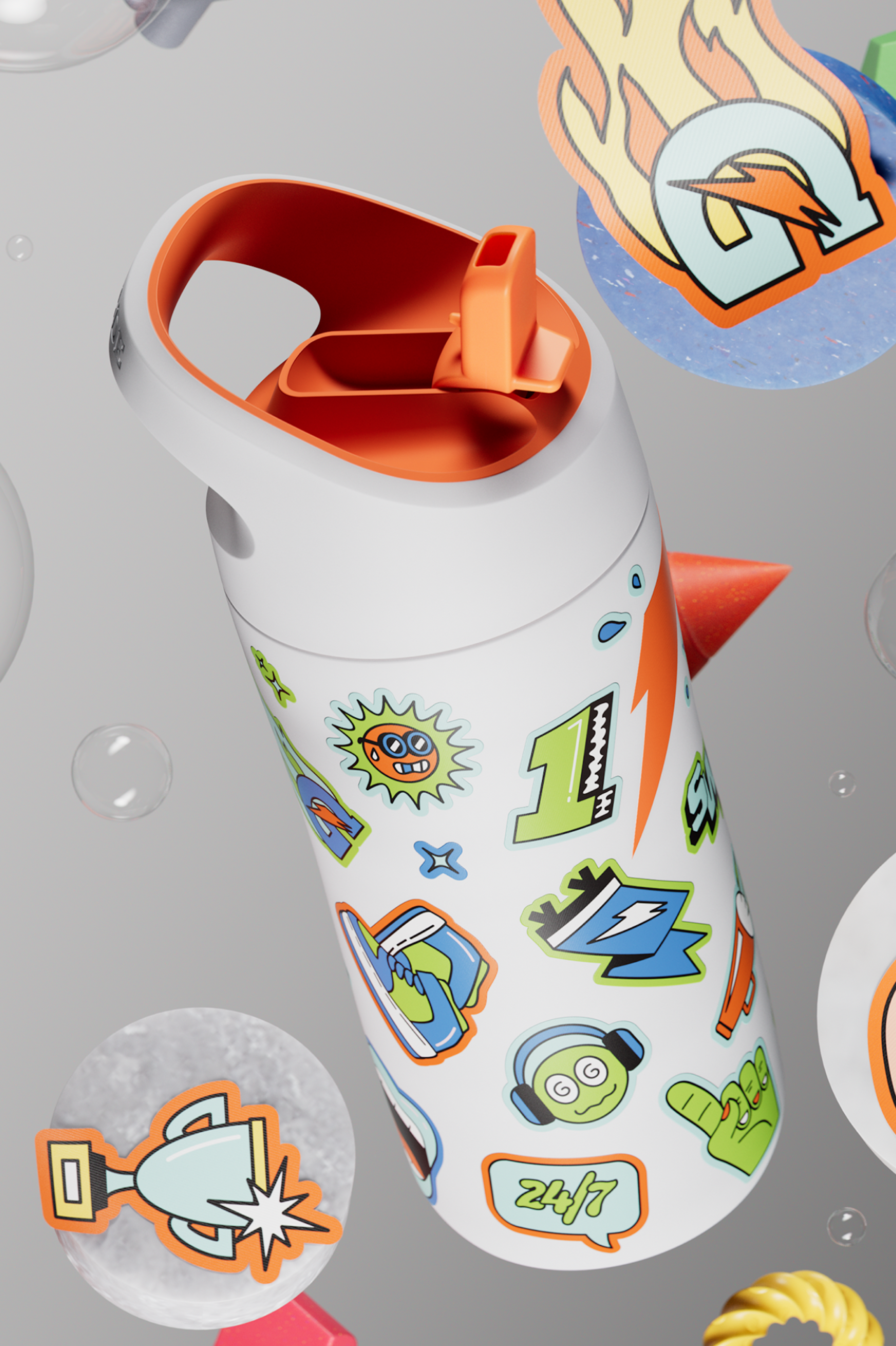 Rookie bottle in white with stickers