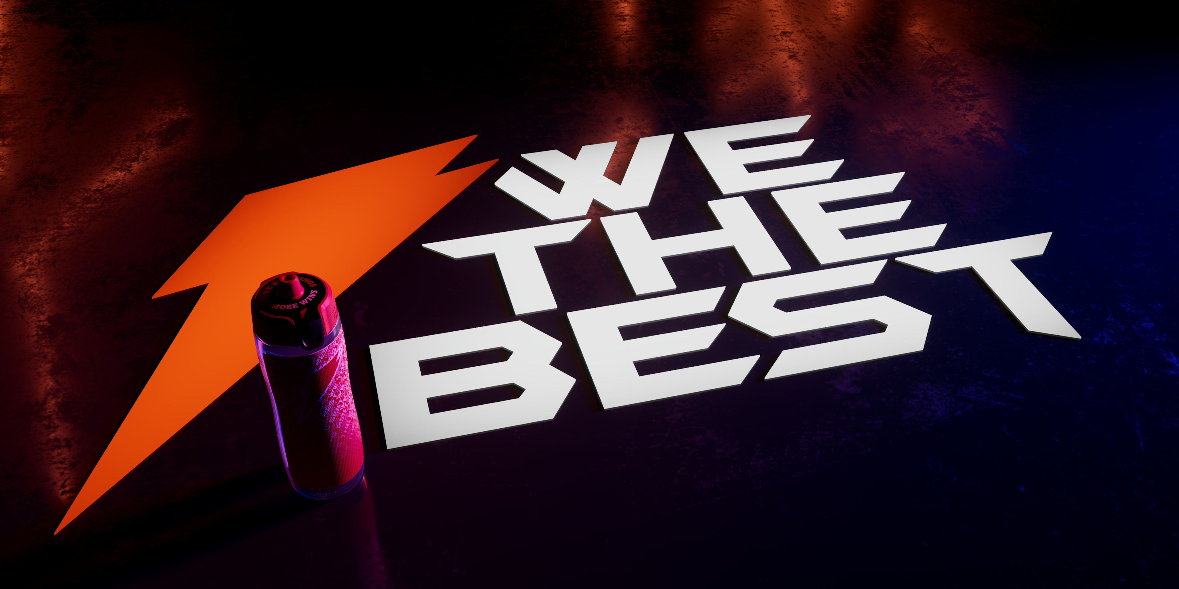 'We the best' logo and bottle