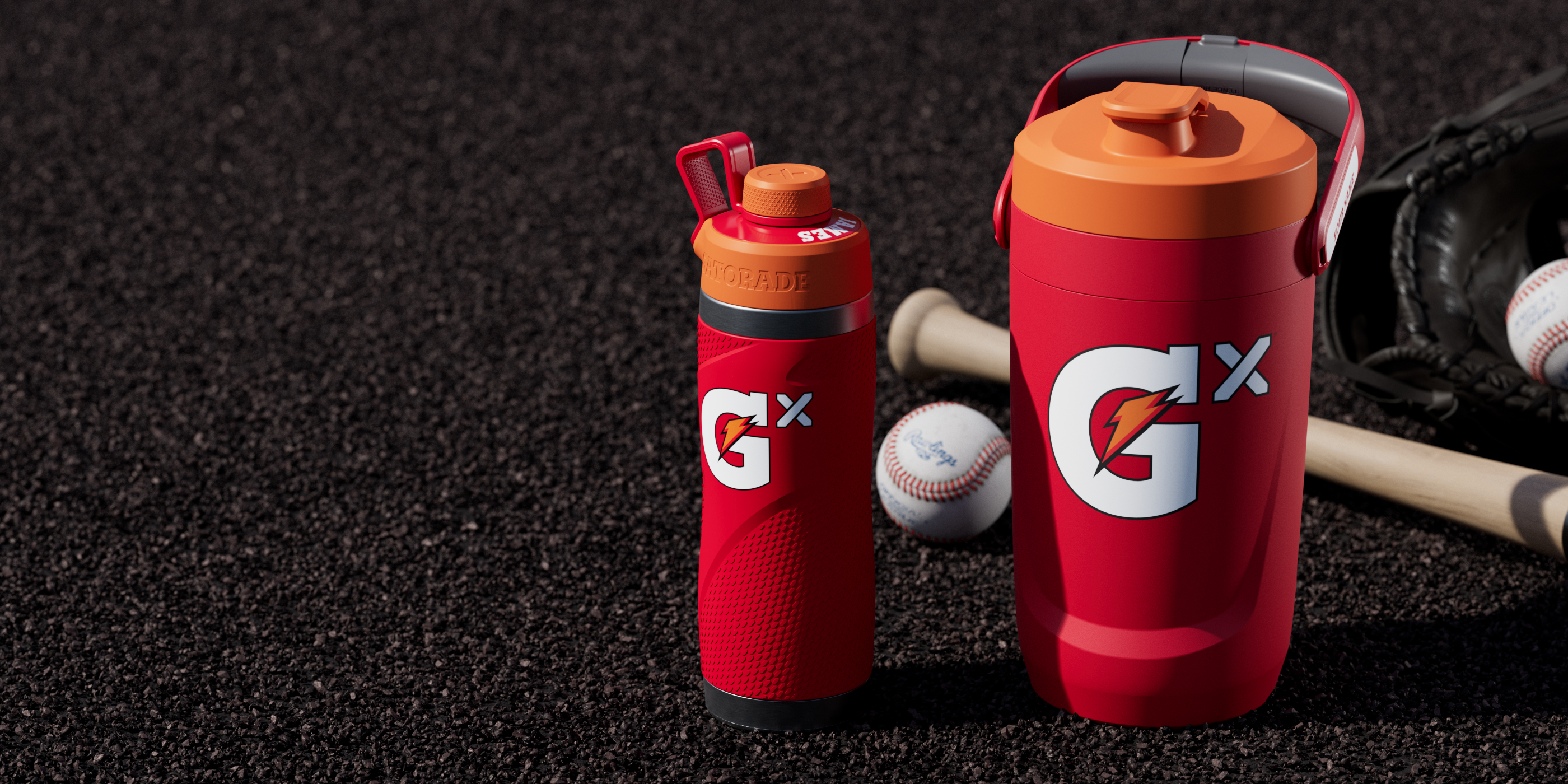 Gx stainless steel and Gx jug with baseball equipment
