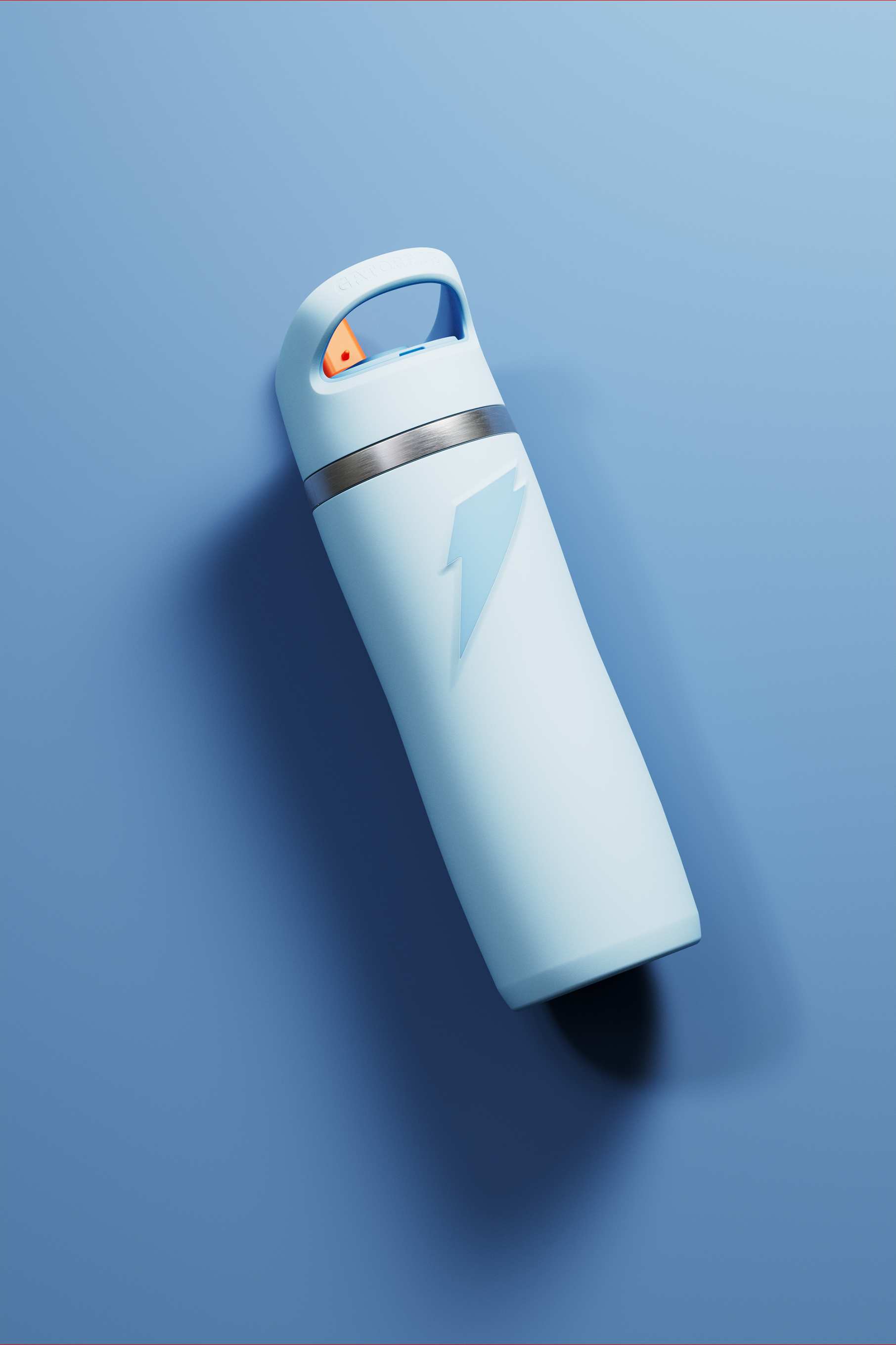Light blue Overtime stainless steel bottle on blue background