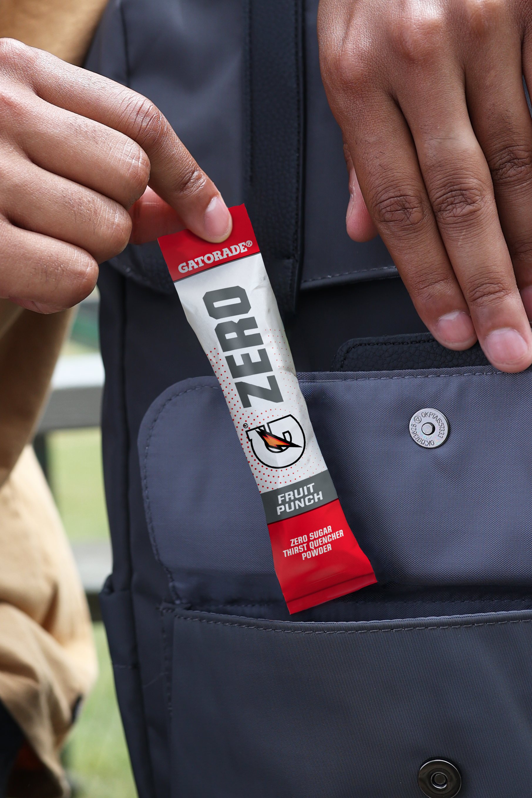 gatorade zero fruit punch packet in backpack