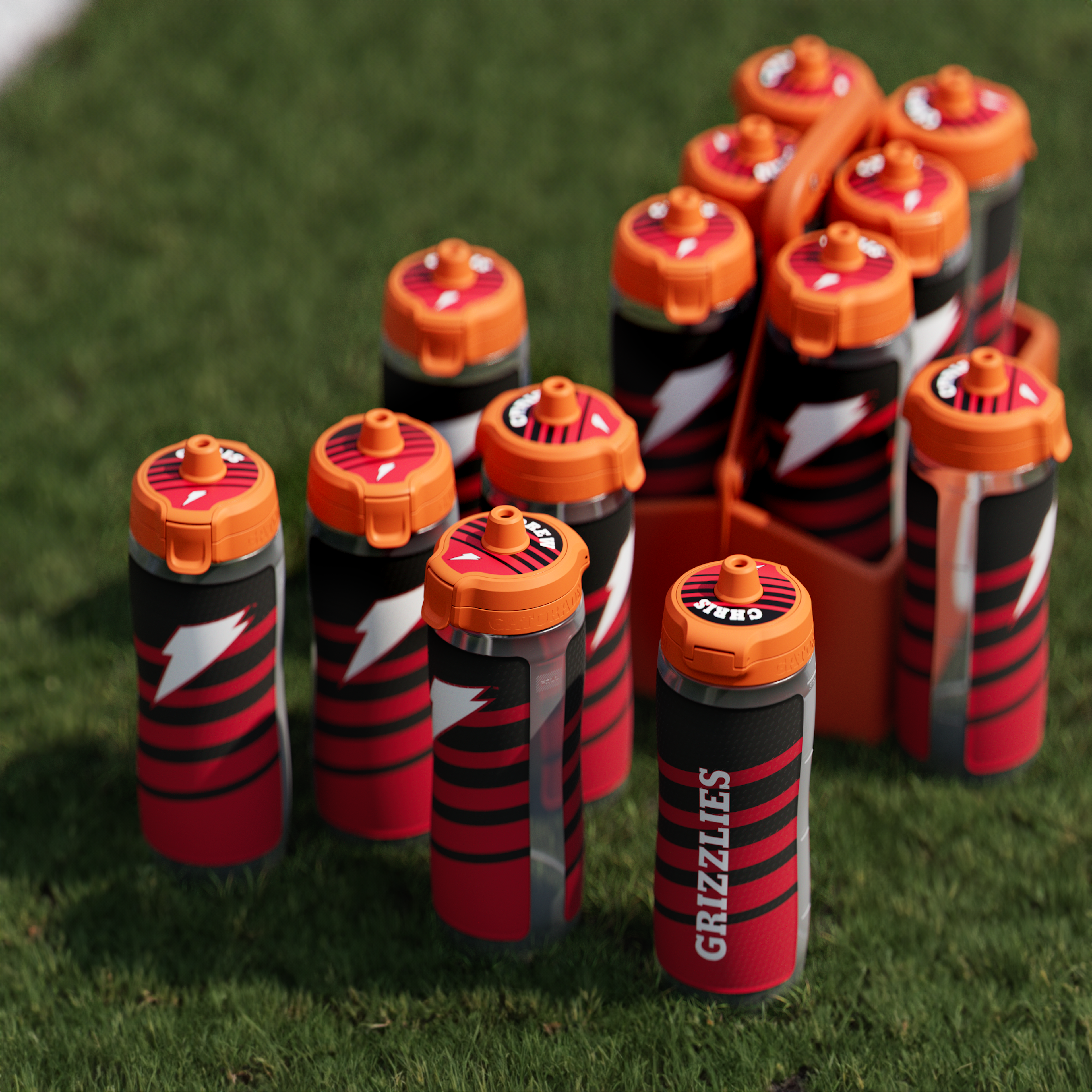 Bolt custom bottles on football field