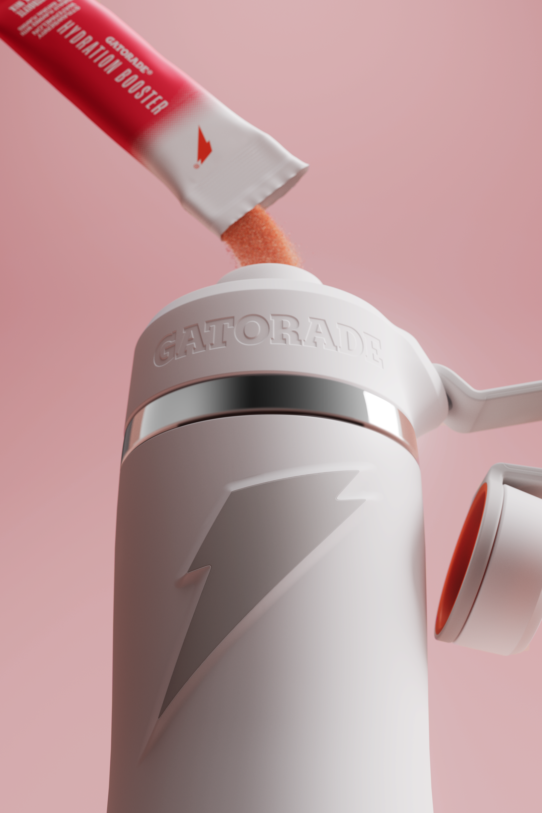 Strawberry Watermelon Hydration Booster Being Poured Into Overtime Stainless Steel Bottle