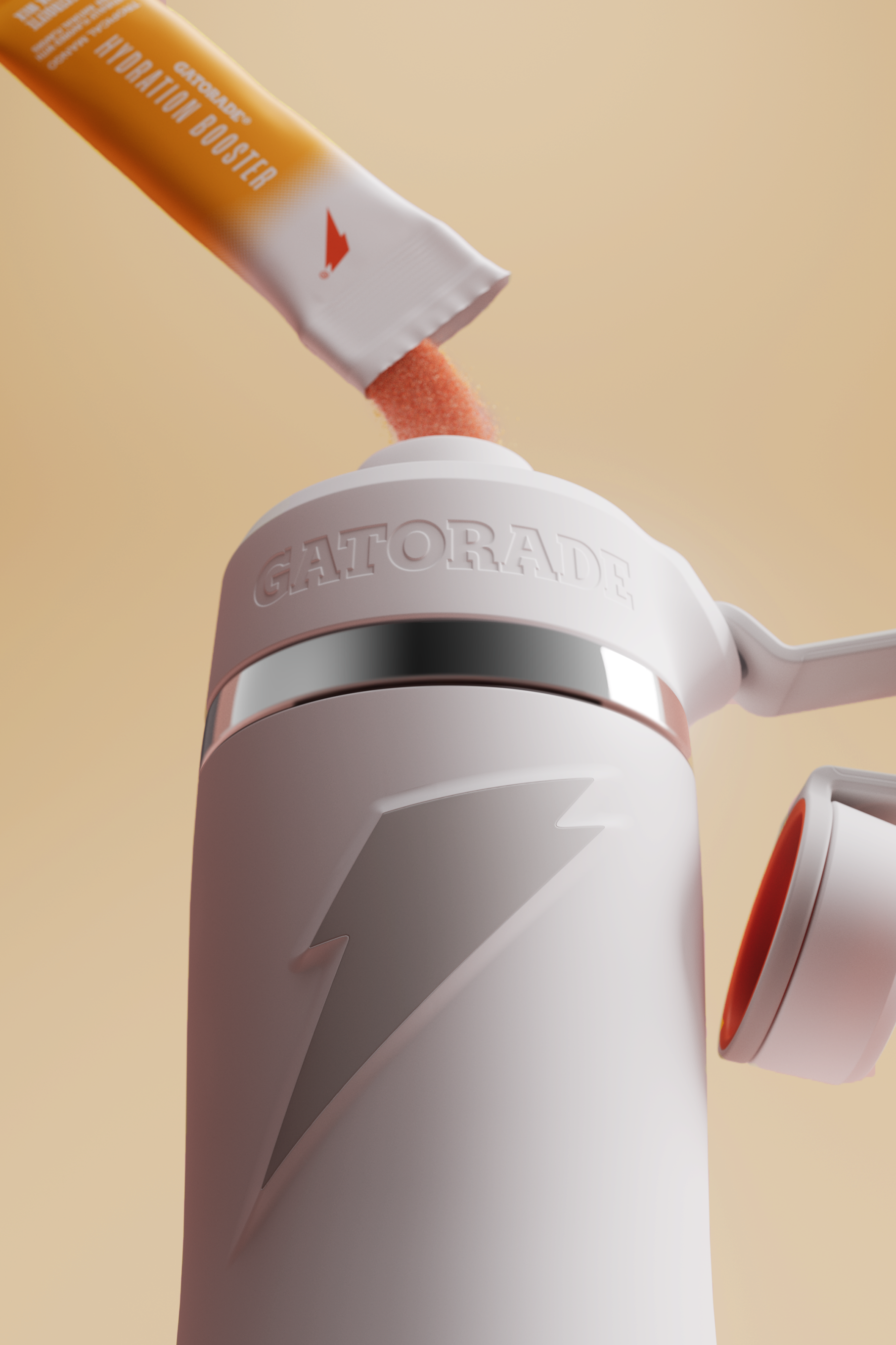 Tropical mango hydration booster being poured into a overtime stainless steel bottle