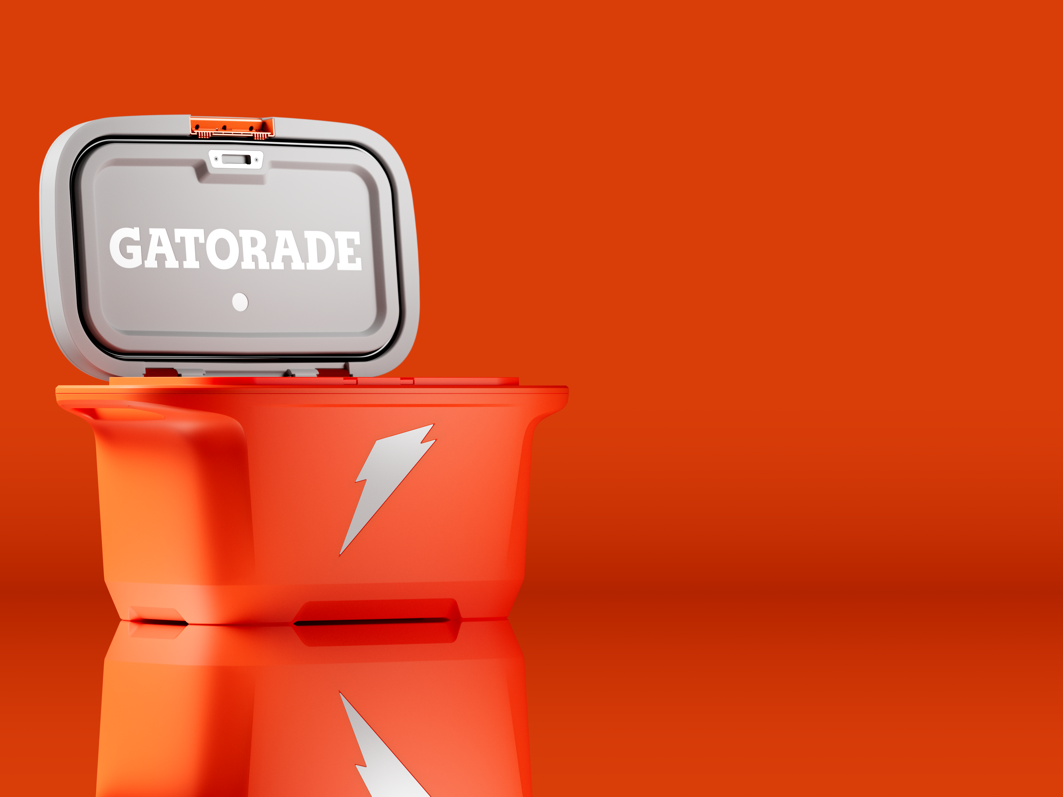 Open orange 50 qt ice chest on orange background