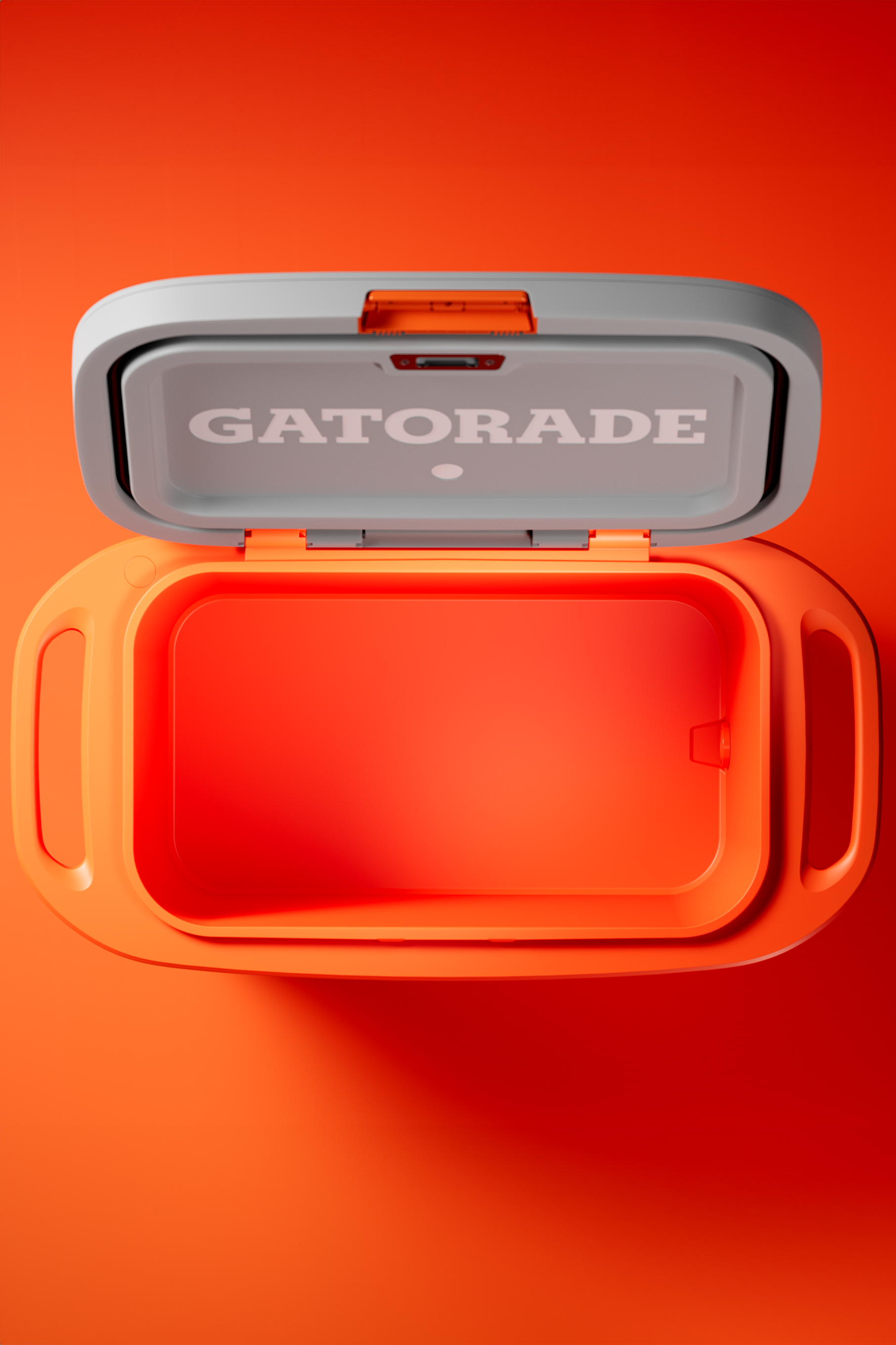 Top view of empty orange 50 qt ice chest