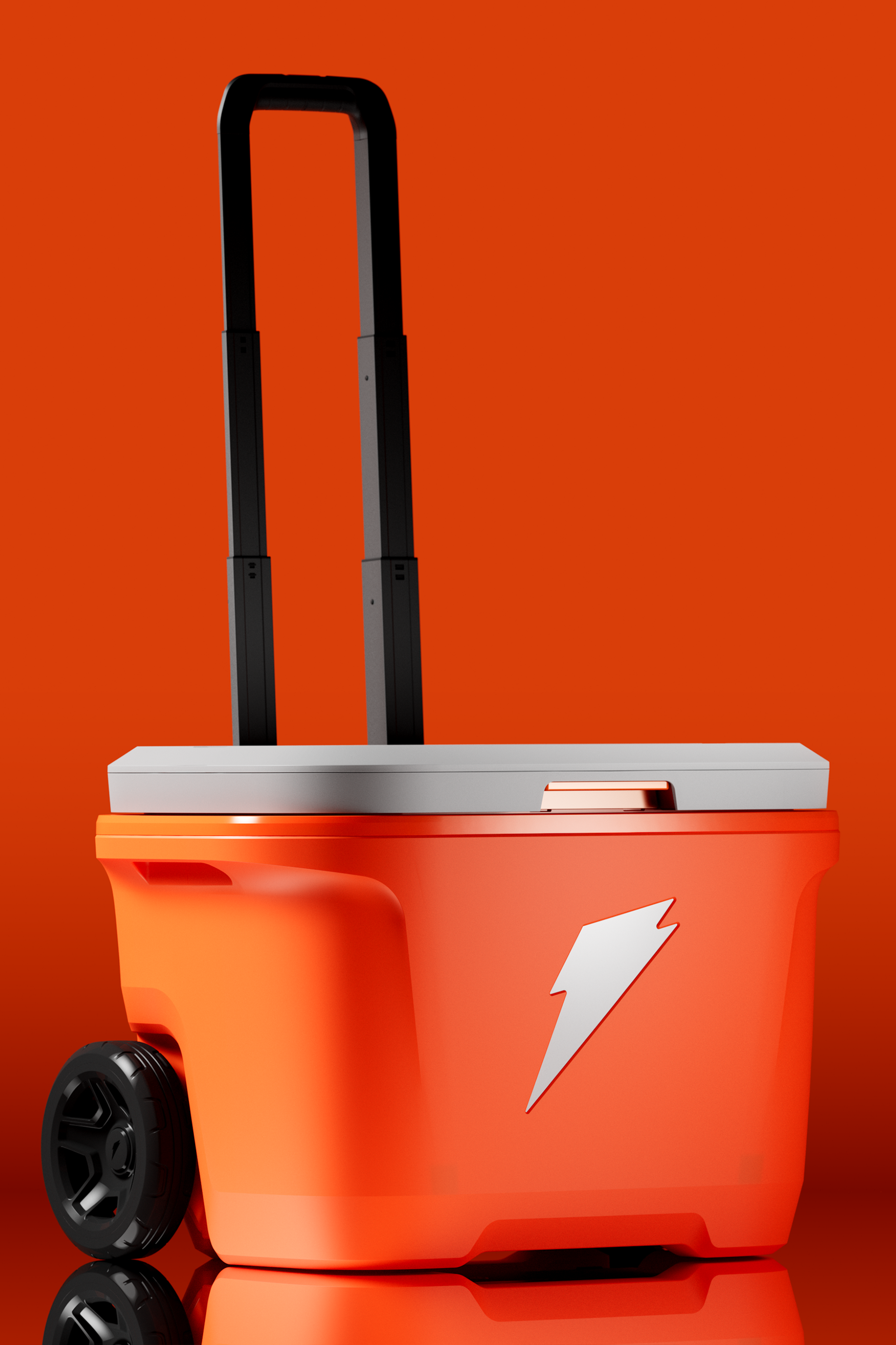 front side view of rolling ice chest with extended handle