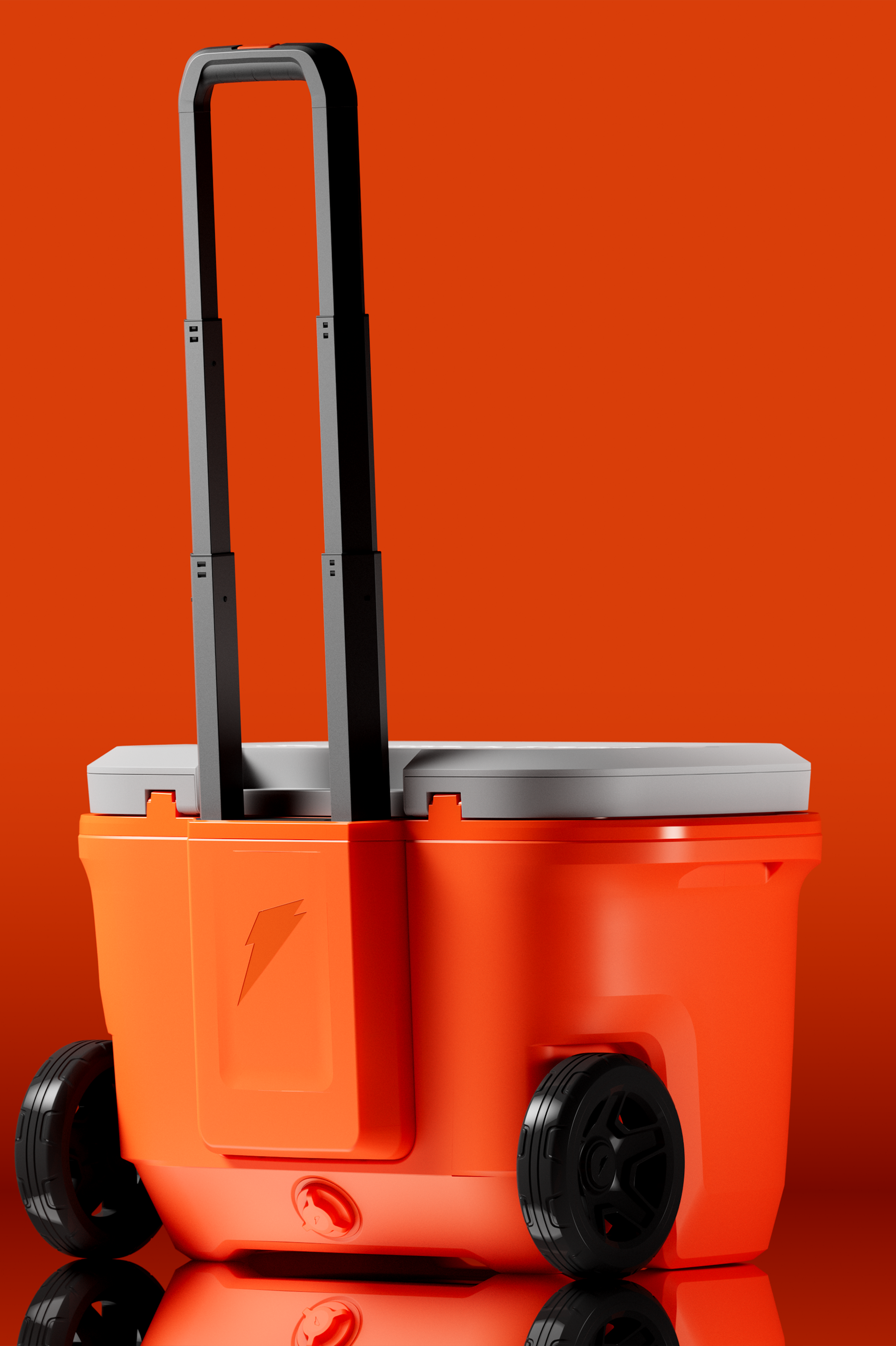 back side view of rolling ice chest with extended handle