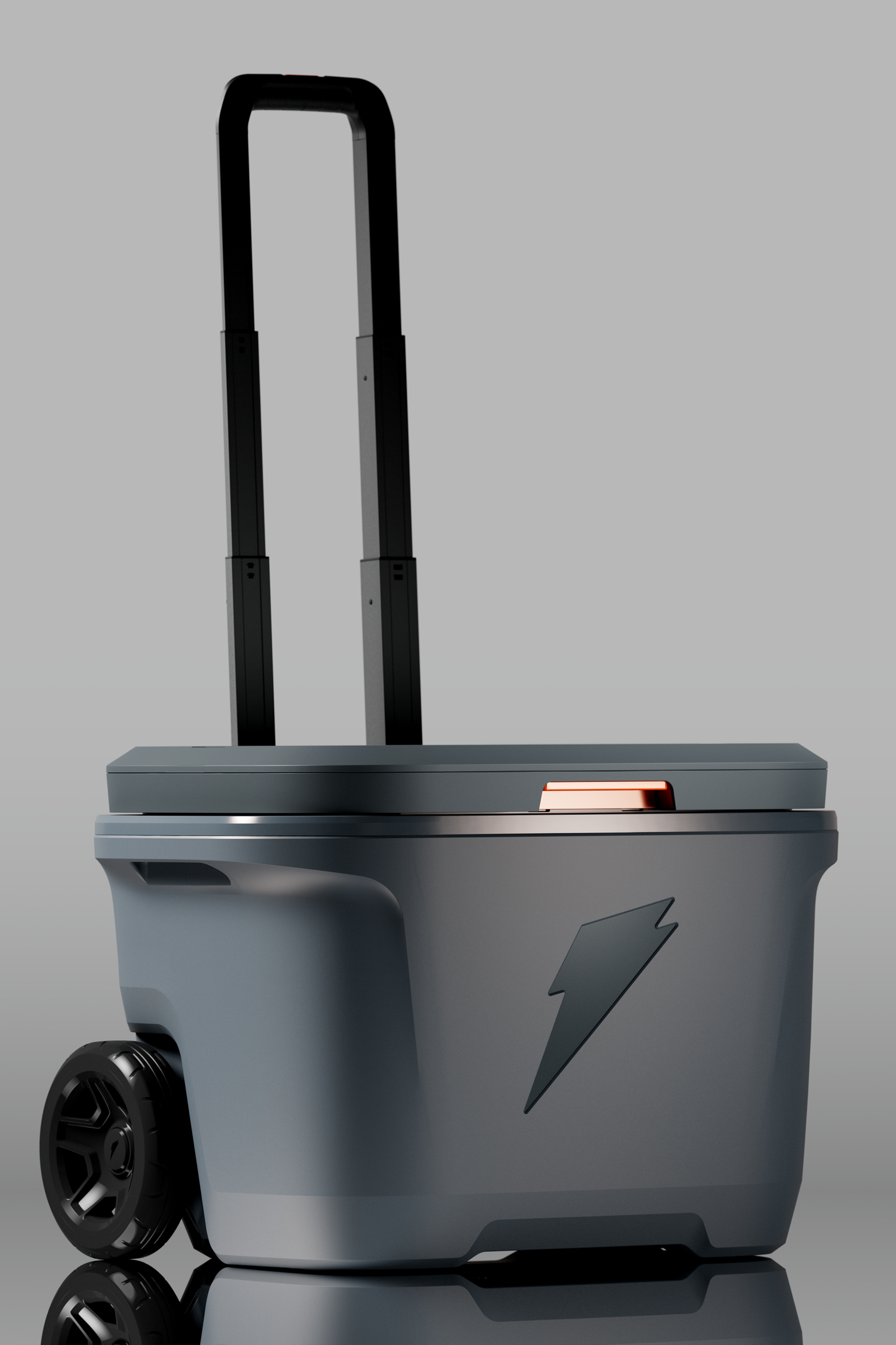 front side view of rolling ice chest with extended handle