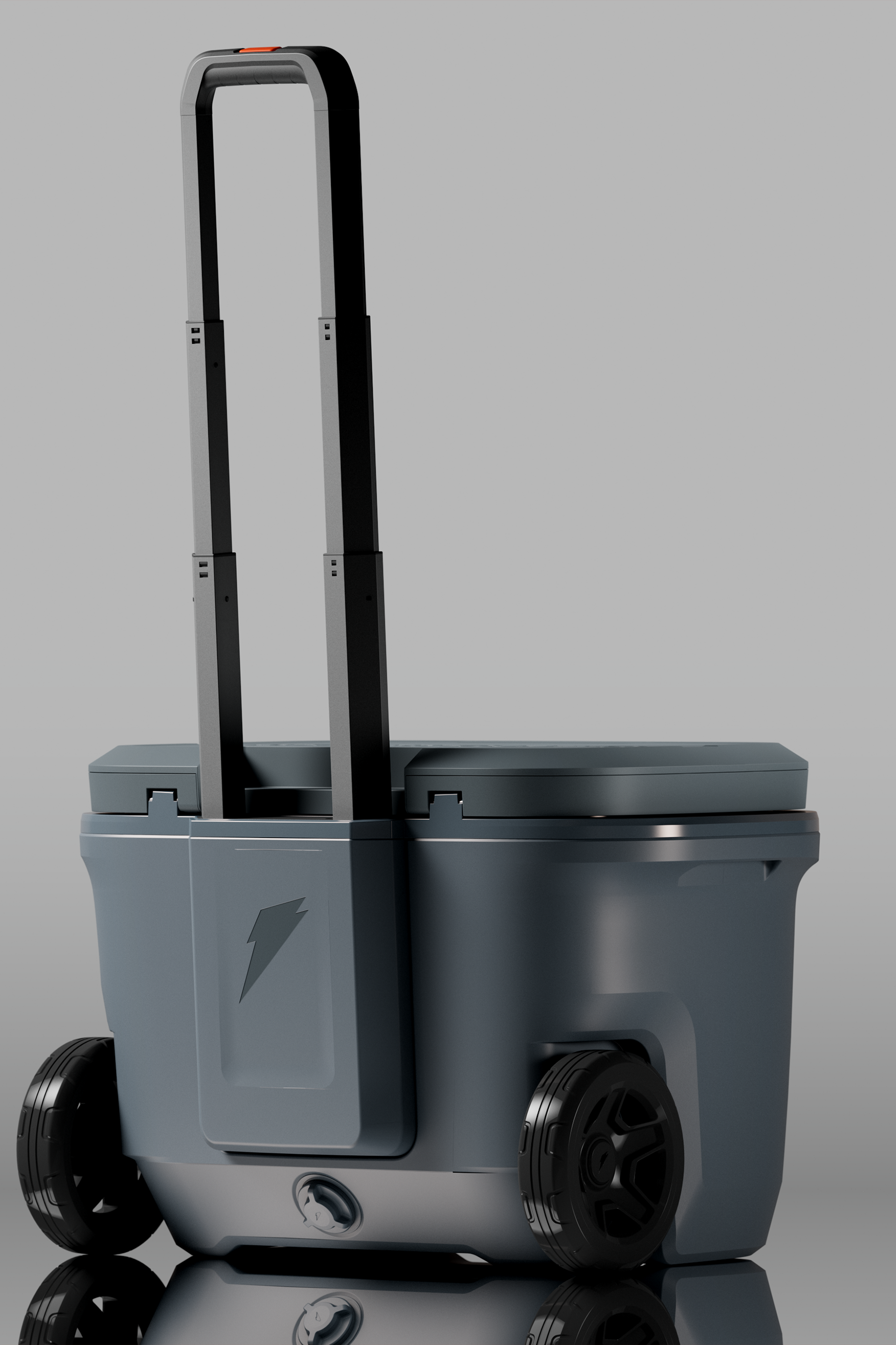 back side view of rolling ice chest with extended handle
