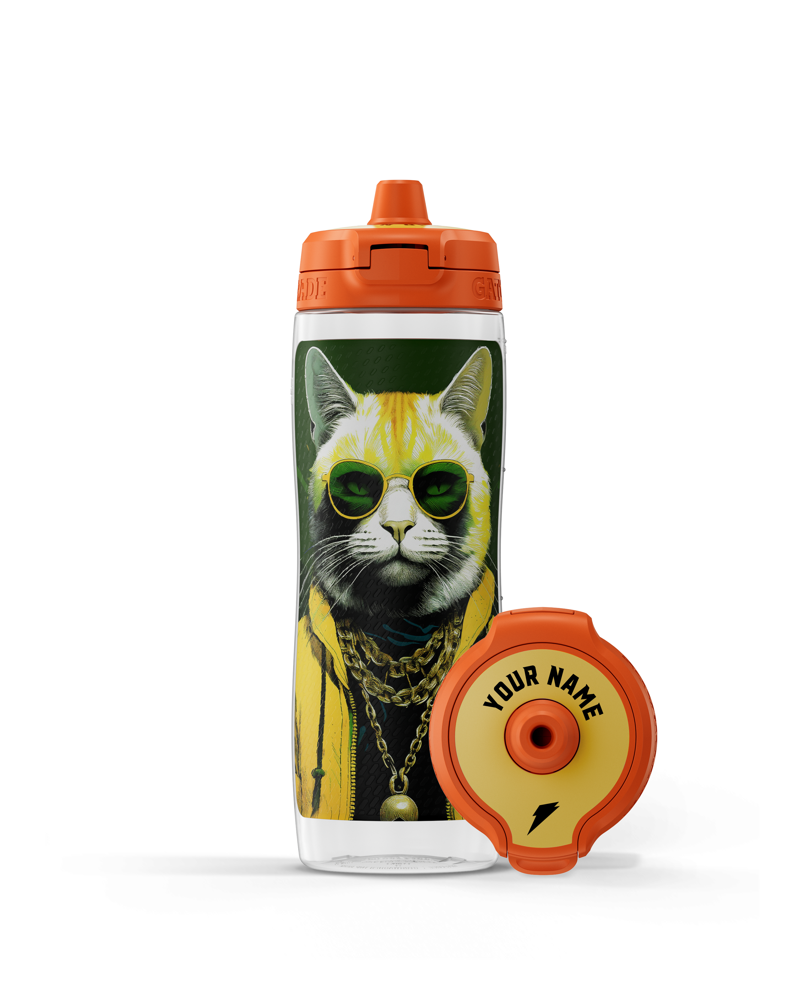 Gatorade AI squeeze bottle, cat with chains