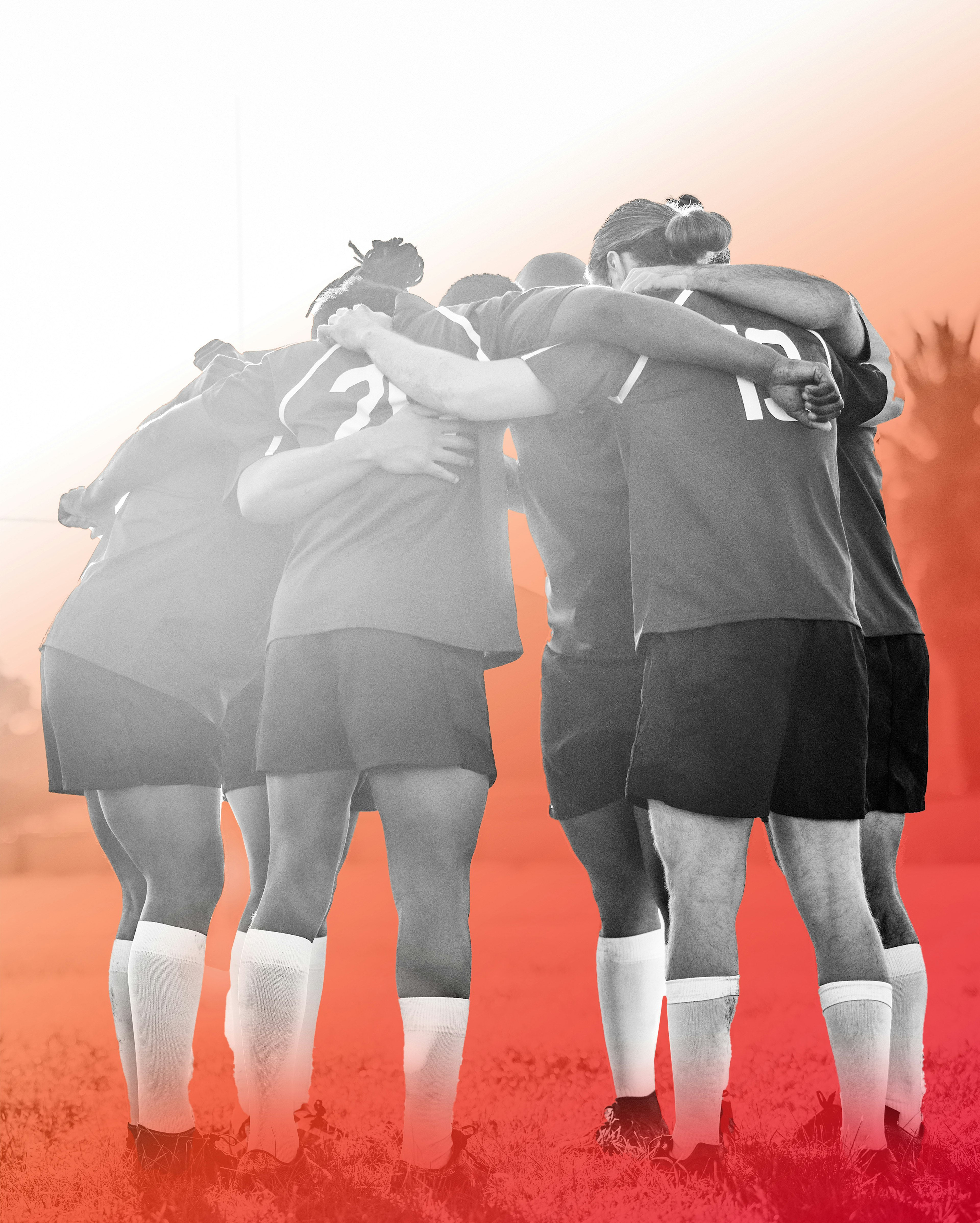 female soccer team huddle