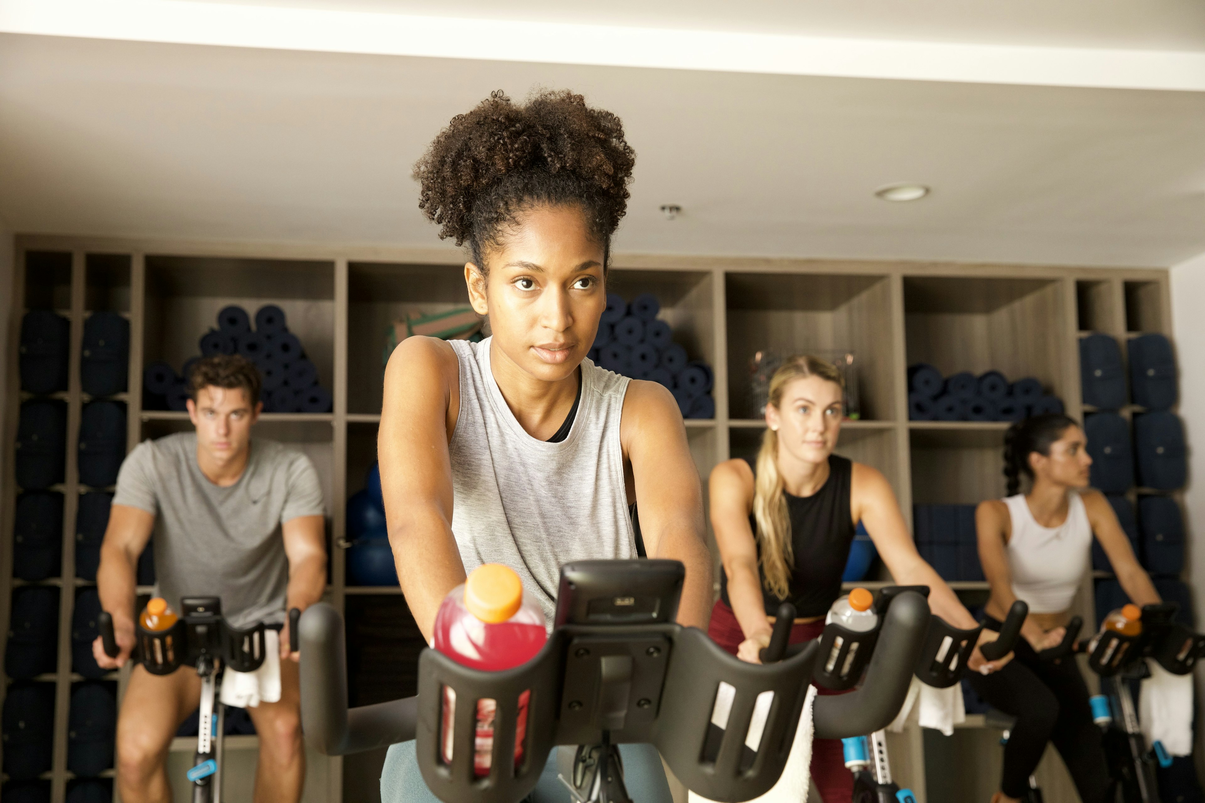 woman on stationary bike