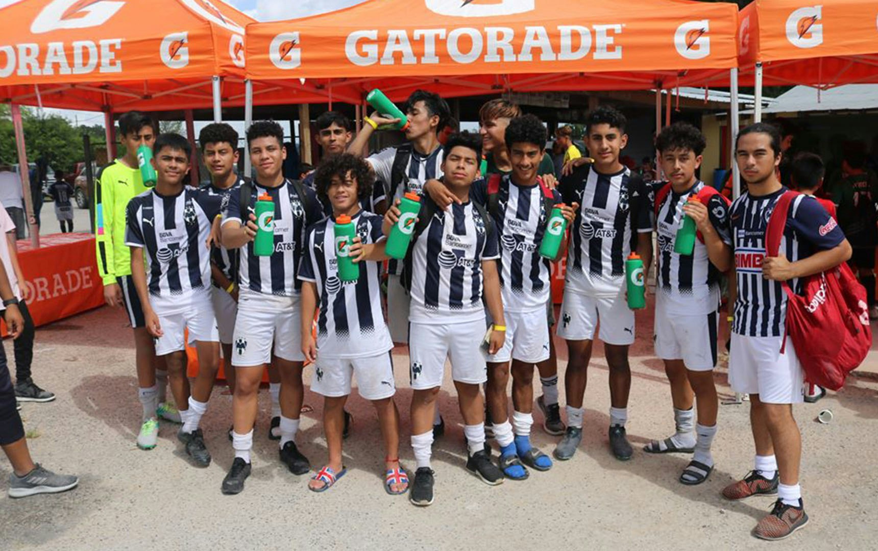 youth soccer team with bottles