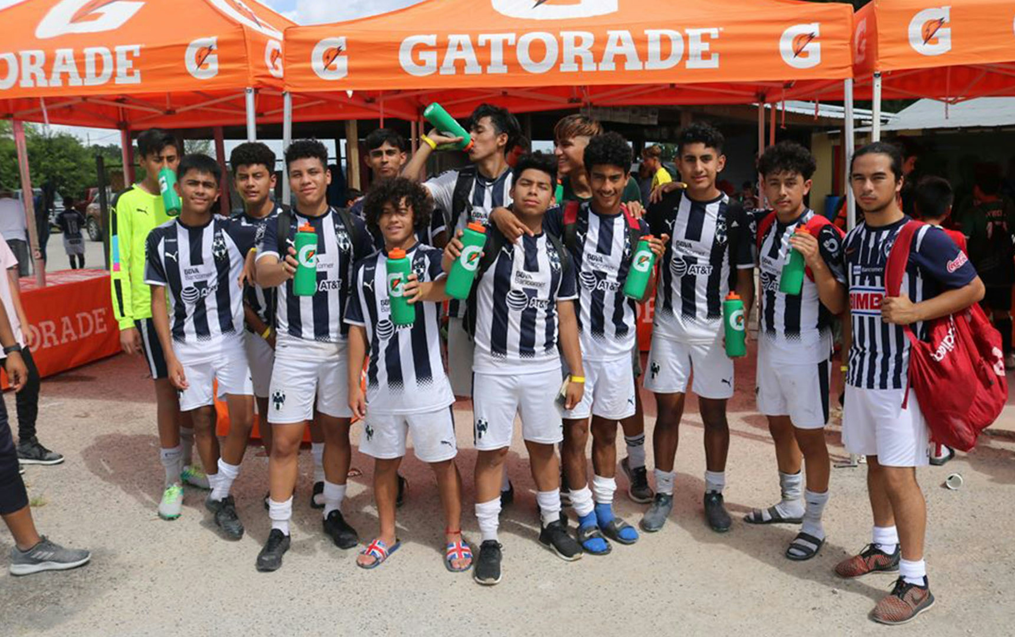youth soccer team with bottles