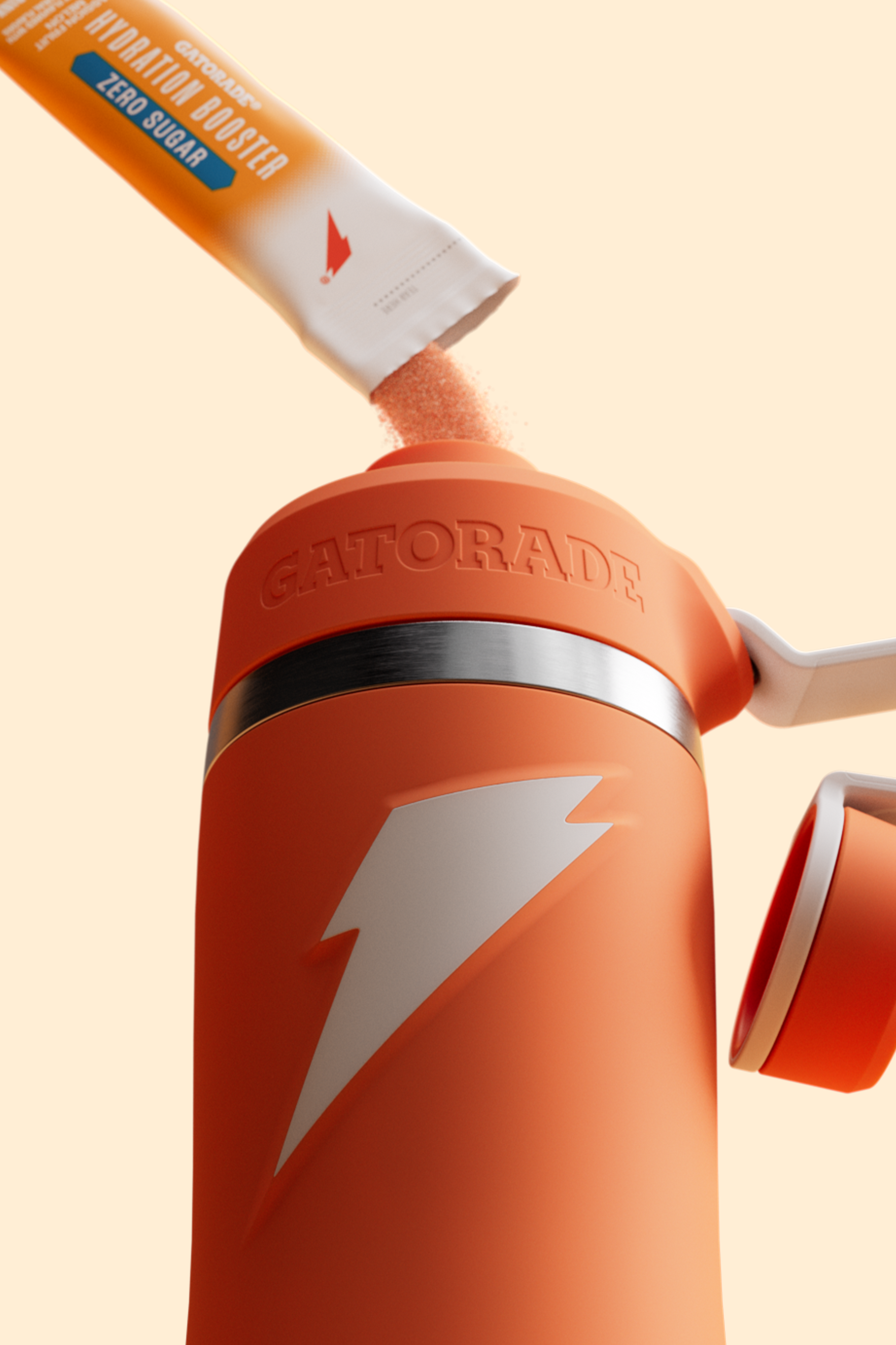 gatorade hydration booster zero sugar passion fruit melon poured into overtime bottle