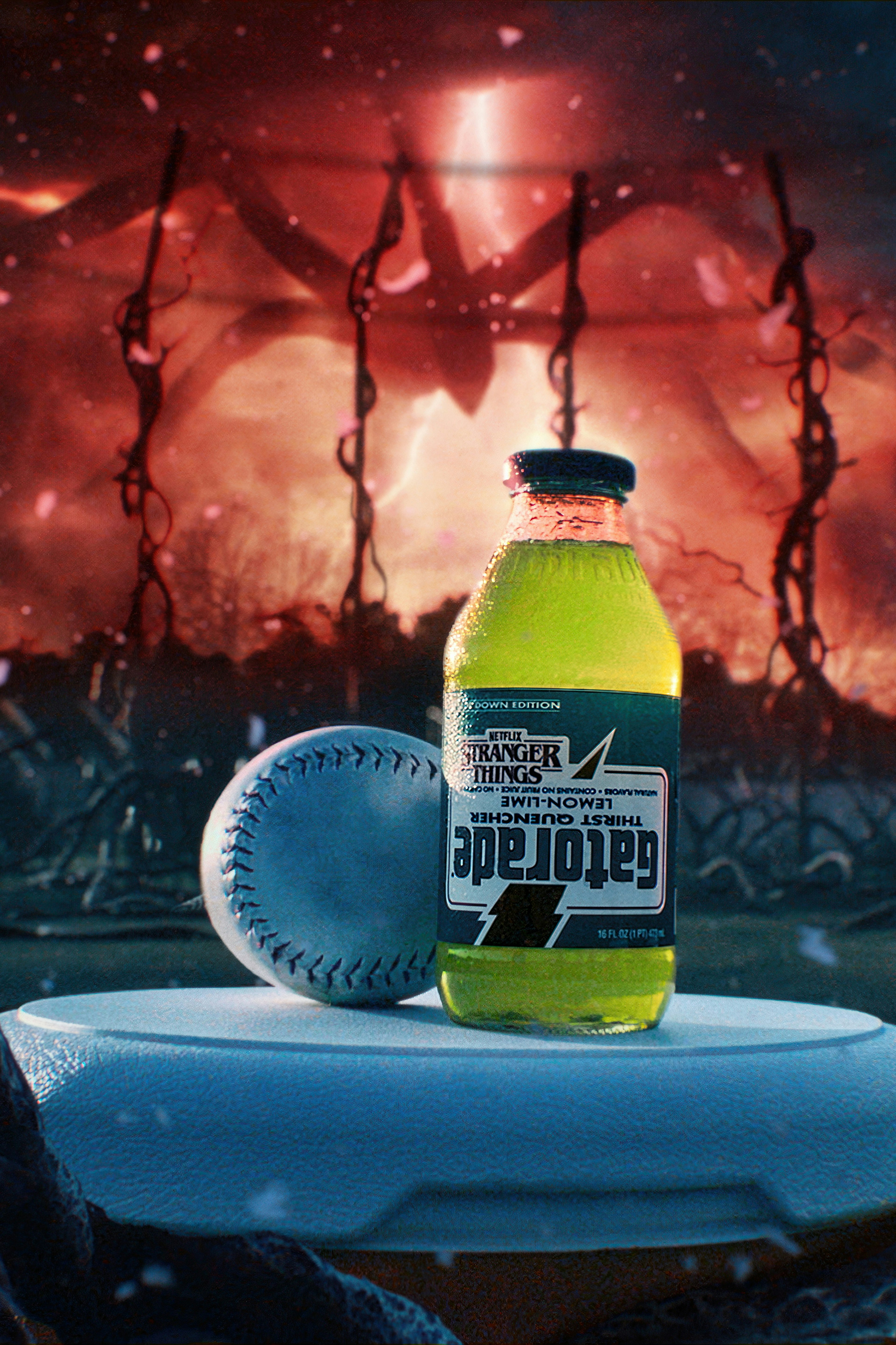 stranger things upside down glass bottle with baseball
