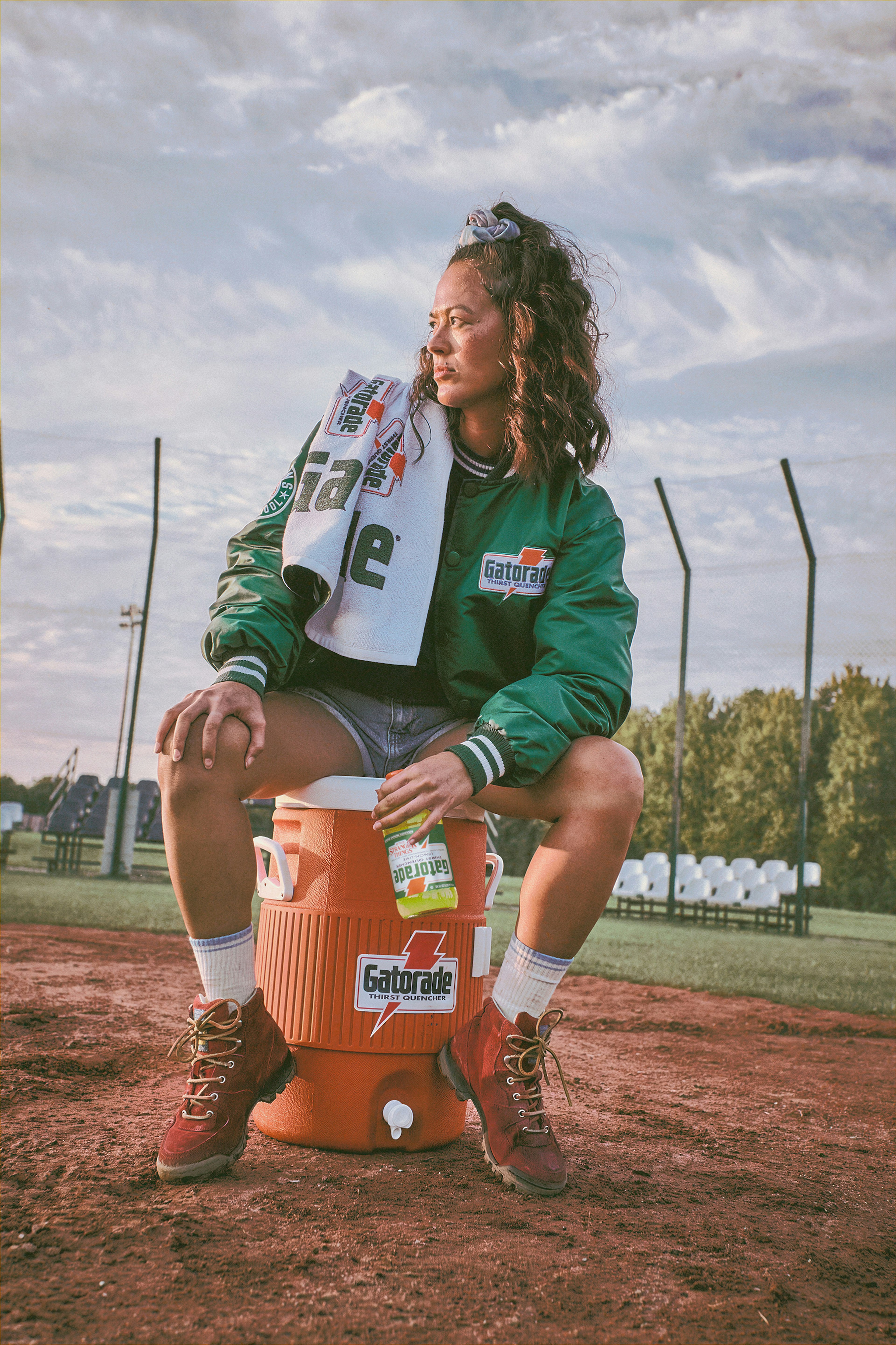 stranger things upside down capsule on woman on baseball field