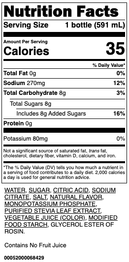 Gatorade Lower Sugar Rain Berry Bottle 20oz RTD