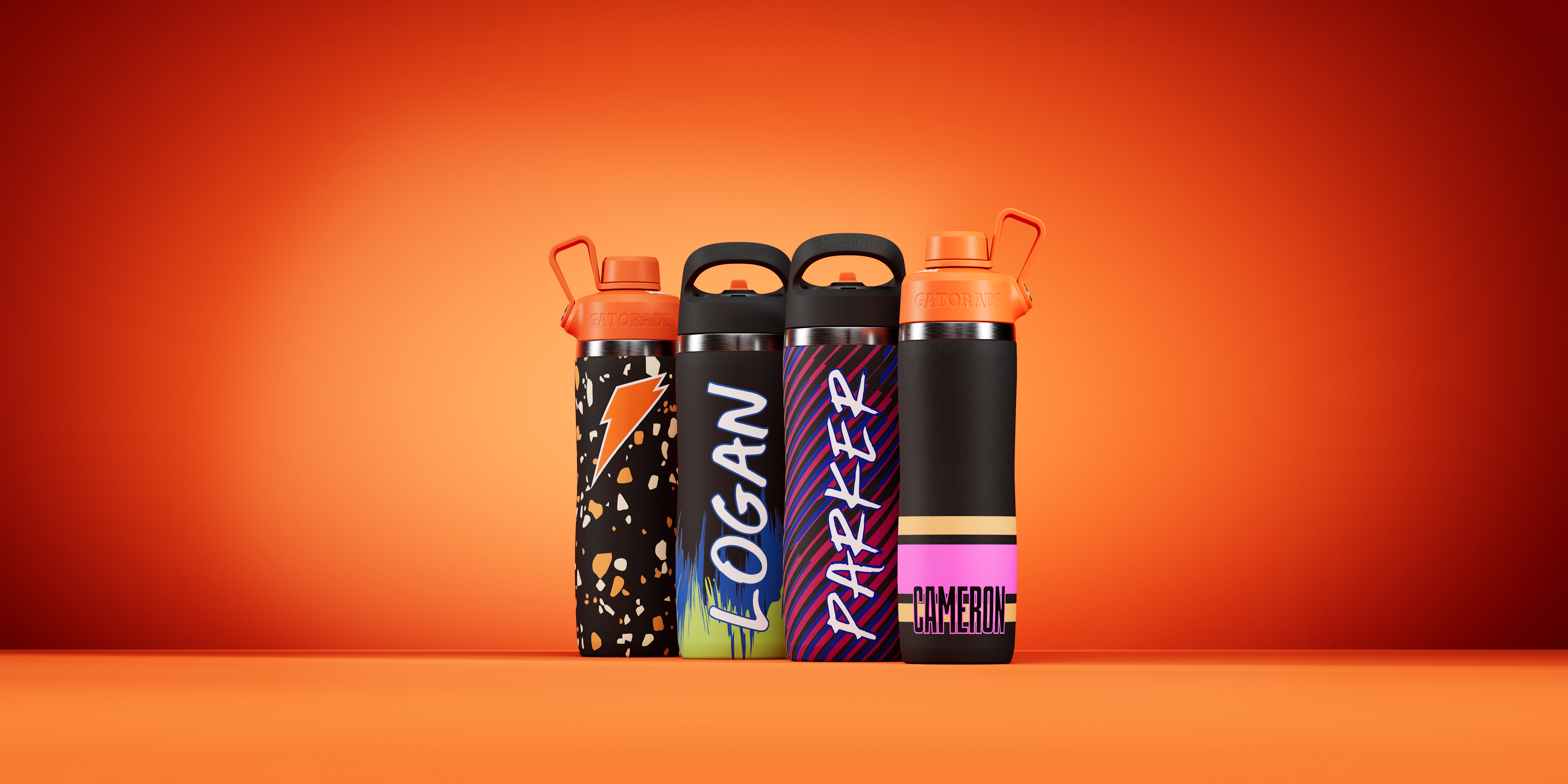 gatorade stainless steel custom bottles orange background