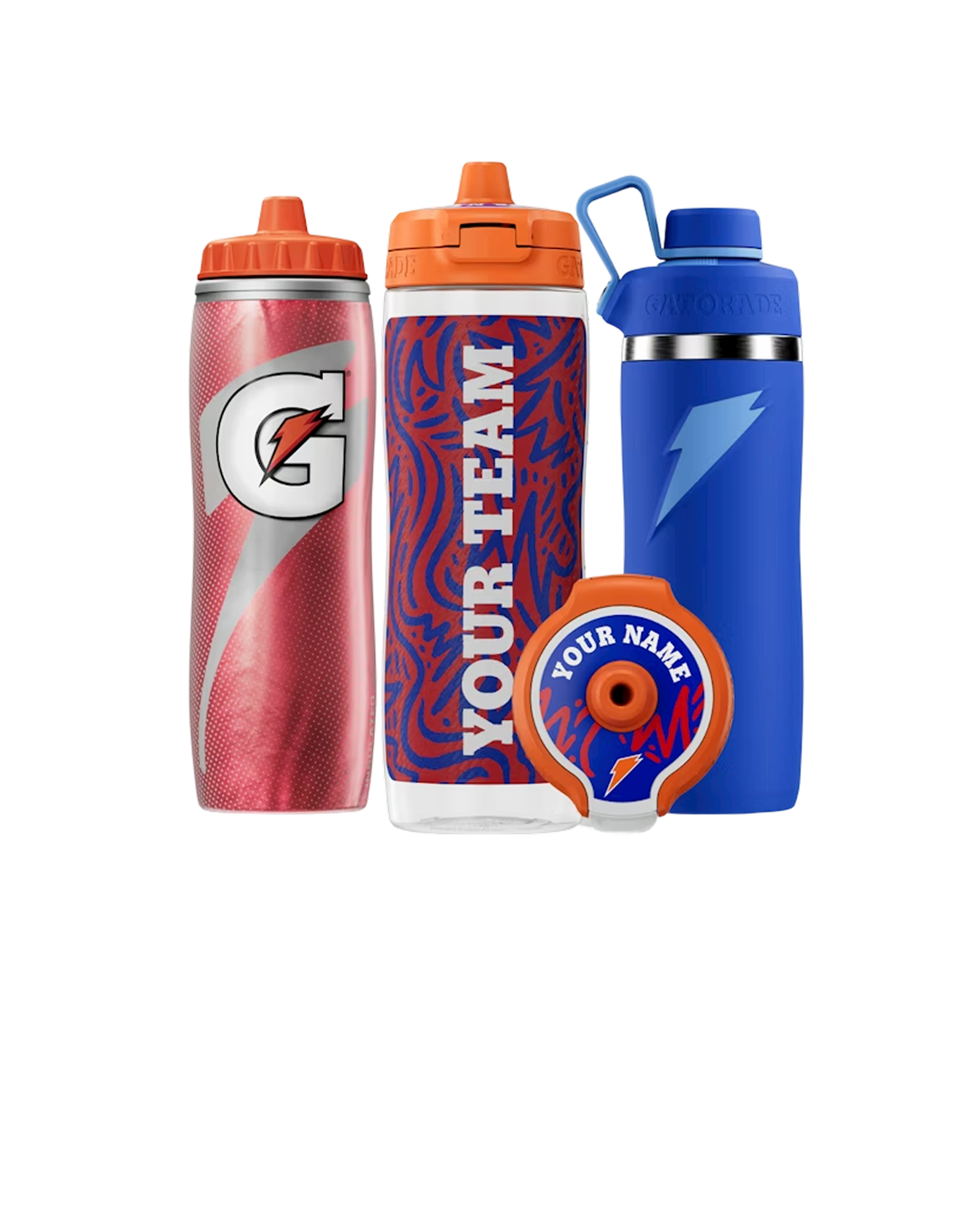 lineup of 3 gatorade bottles