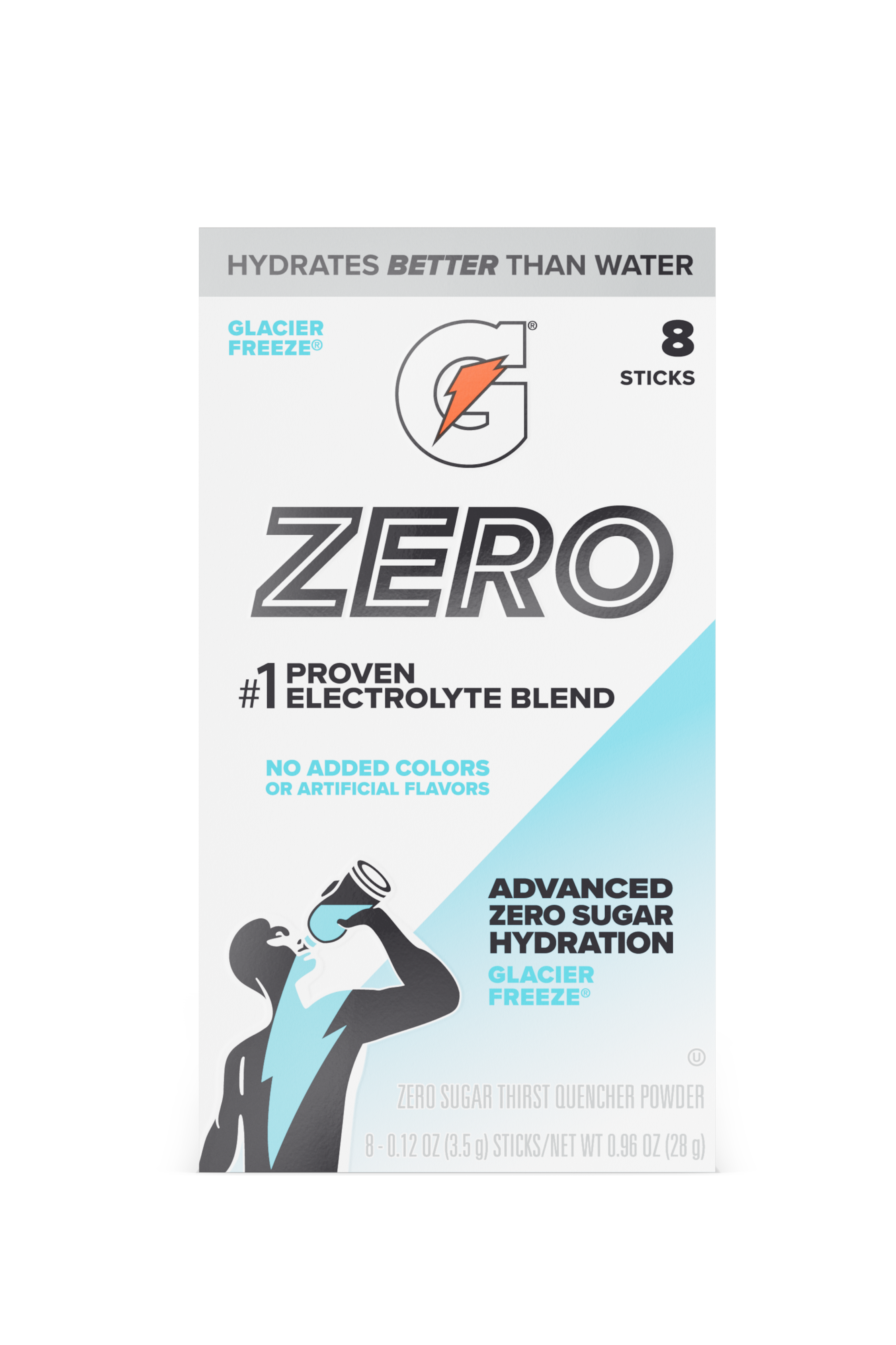 Gatorade Zero Single Serve Powder Glacier Freeze packaging