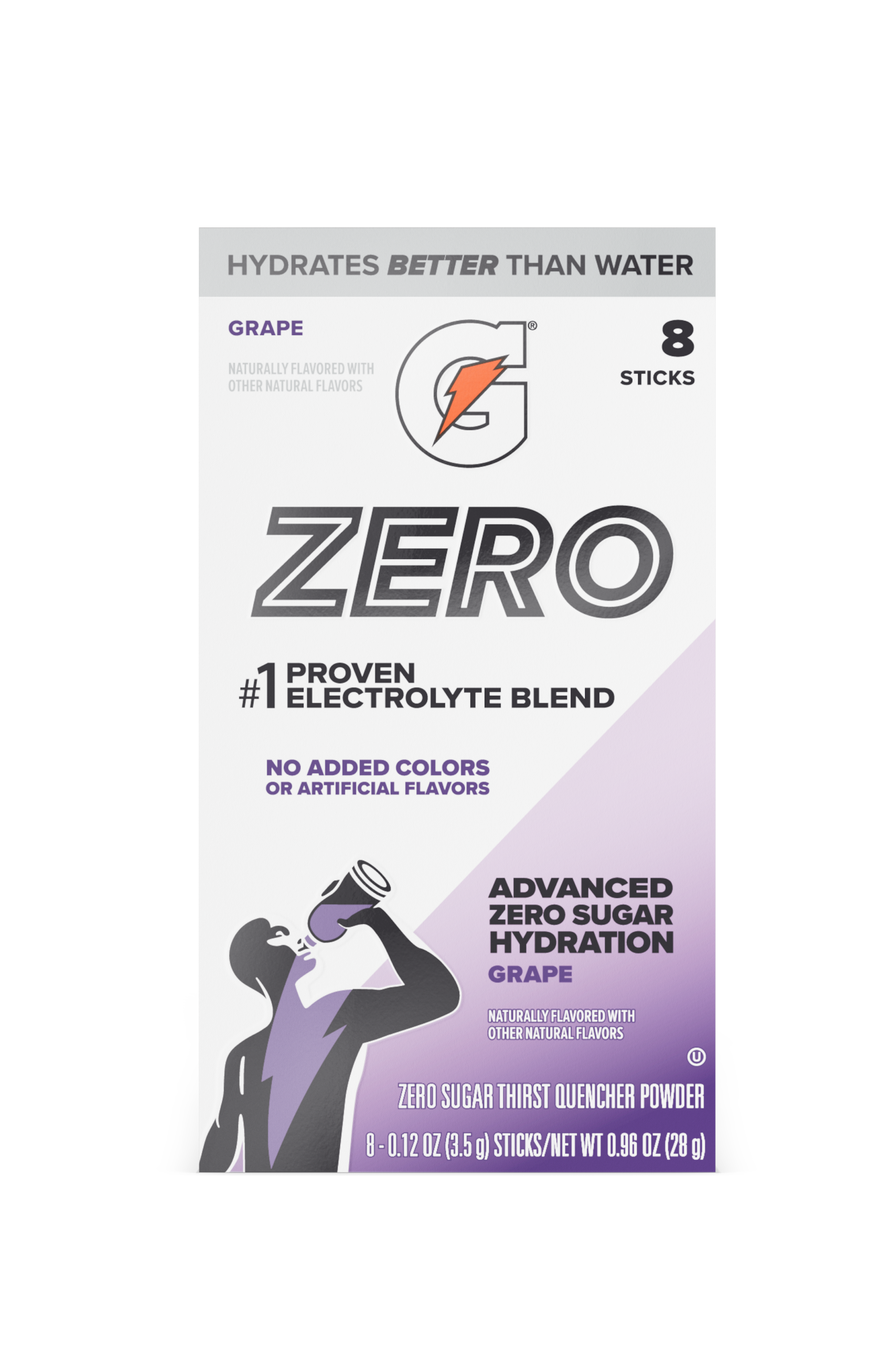 Gatorade Zero Single Serve powder grape packaging