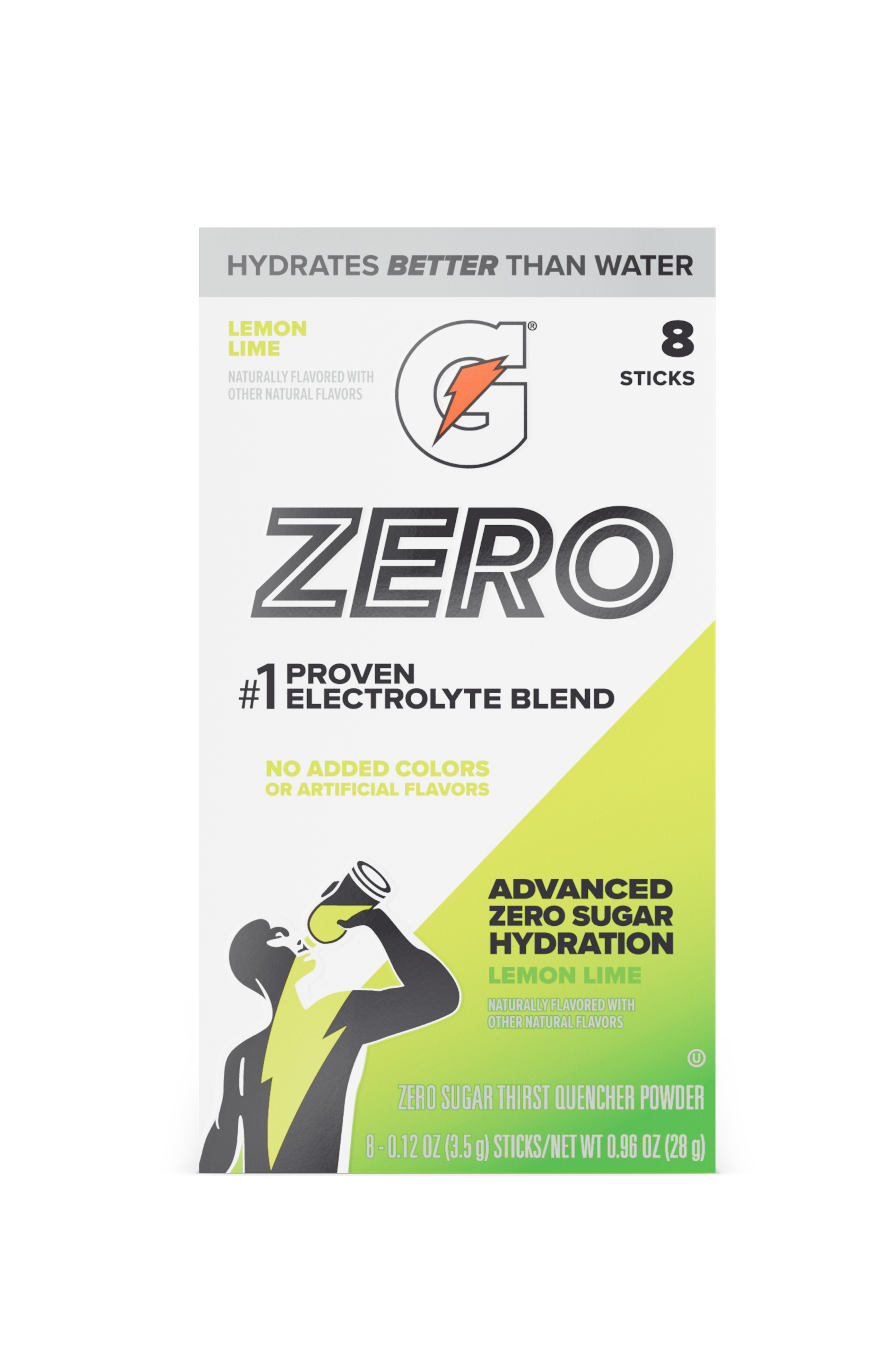 Gatorade Zero powder single serve lemon lime packaging