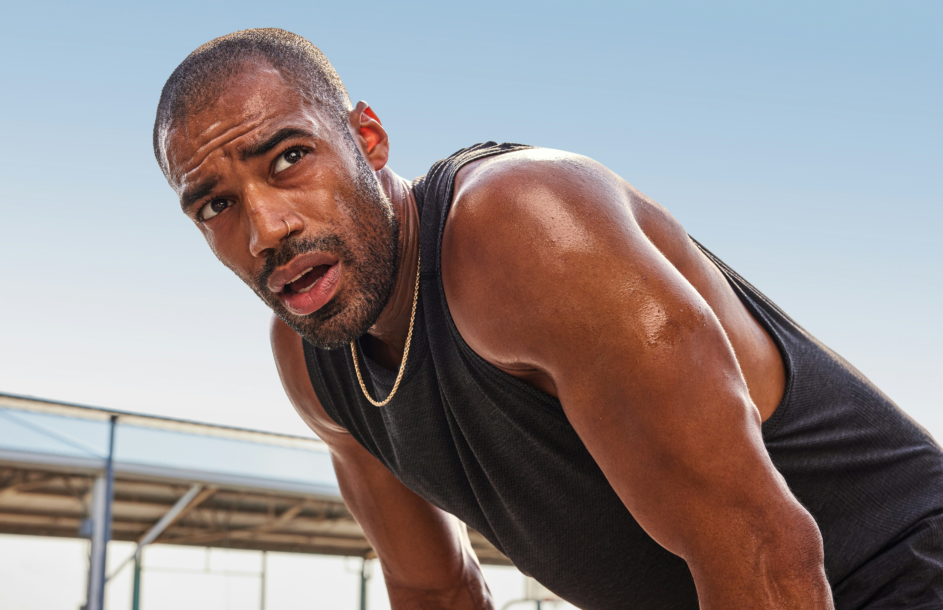 man sweating outside