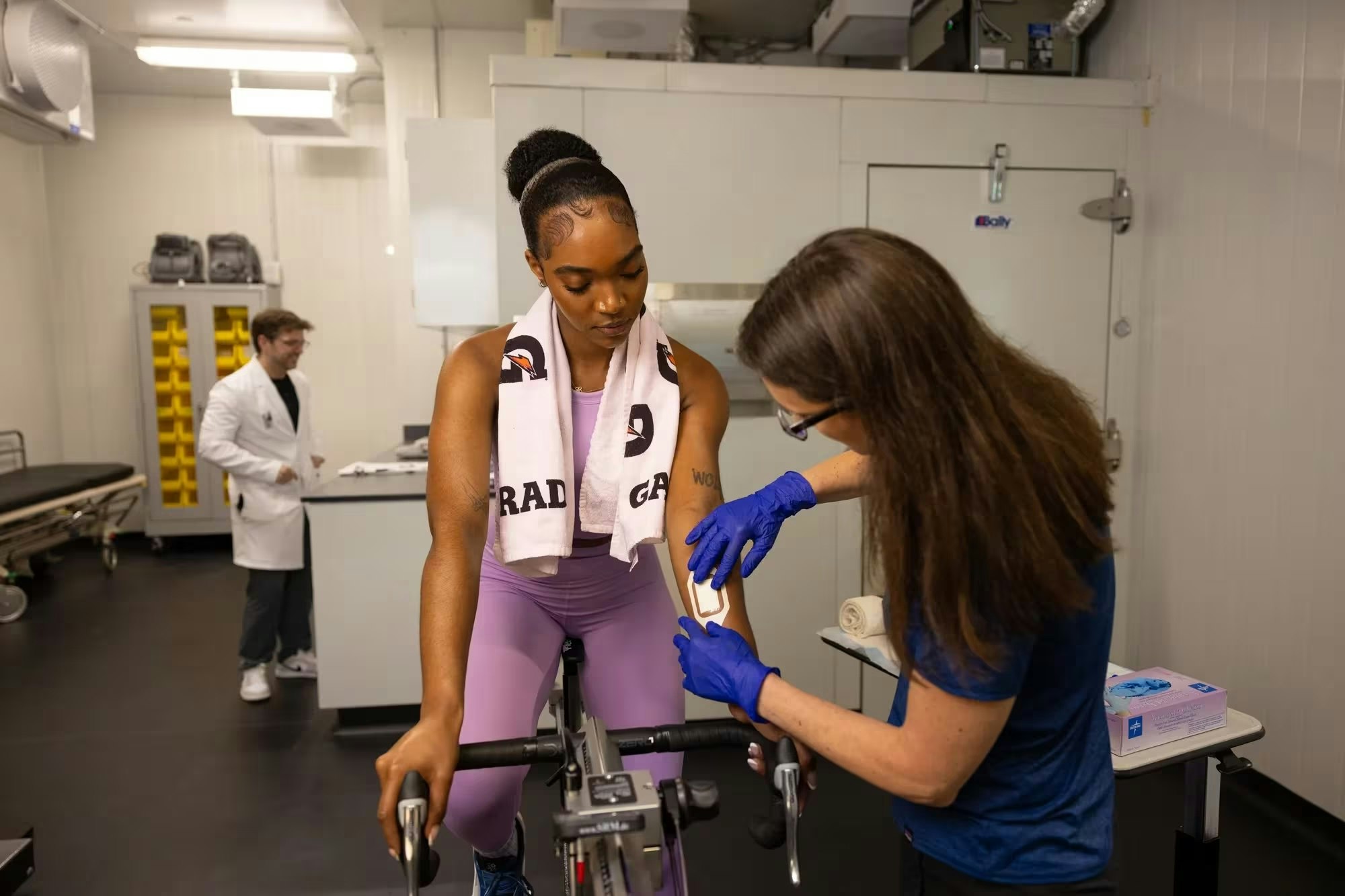 woman on bike being tested at gssi