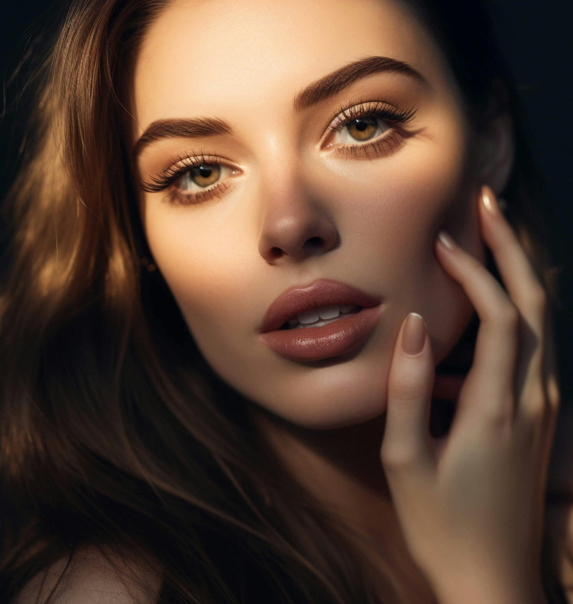 Beautiful woman with light on the top half of her face