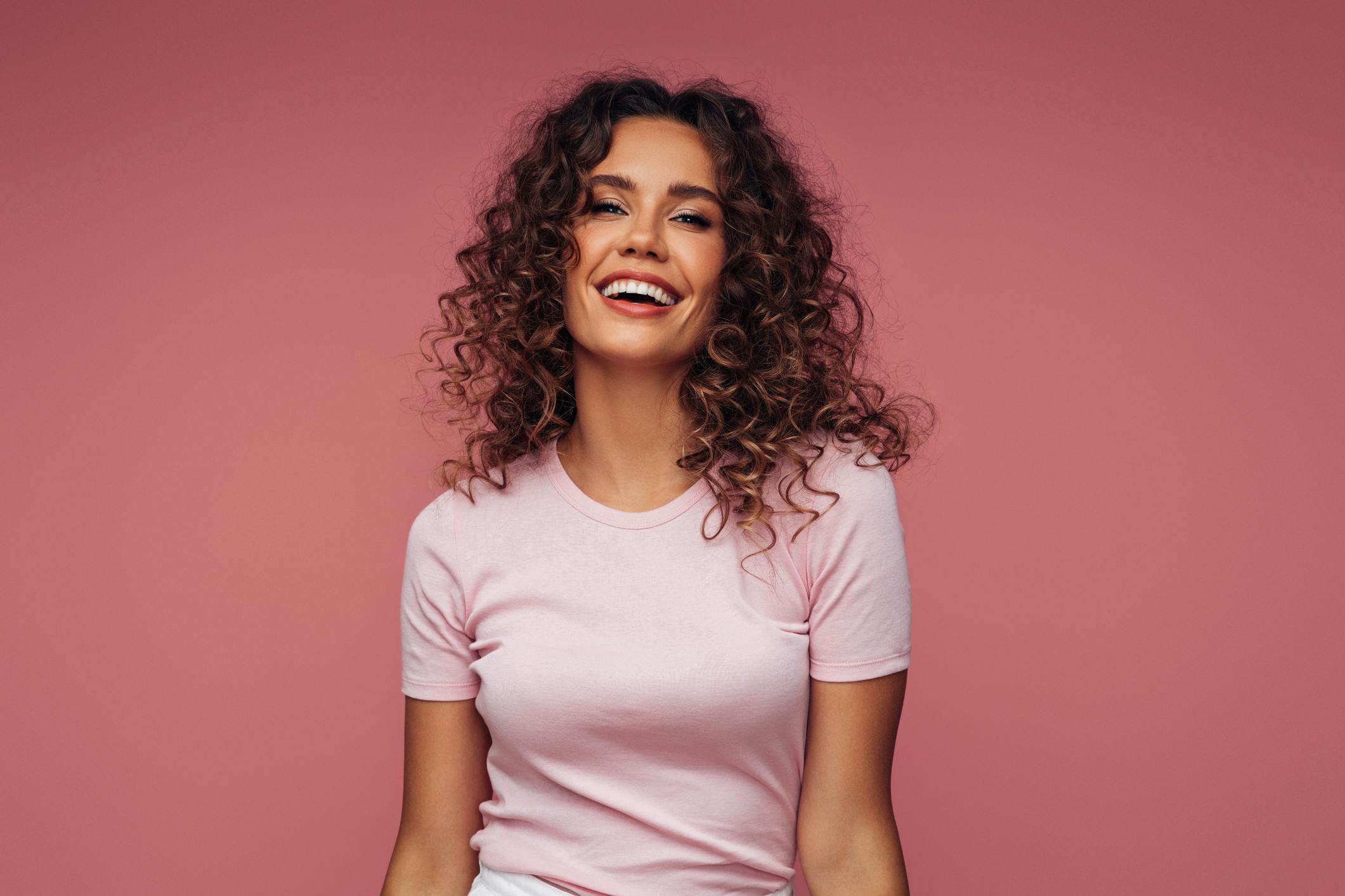 Woman wearing a pink shirt