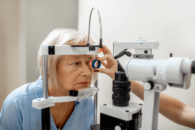 woman taking eye test
