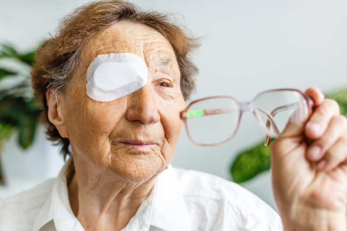 older woman with eyepatch
