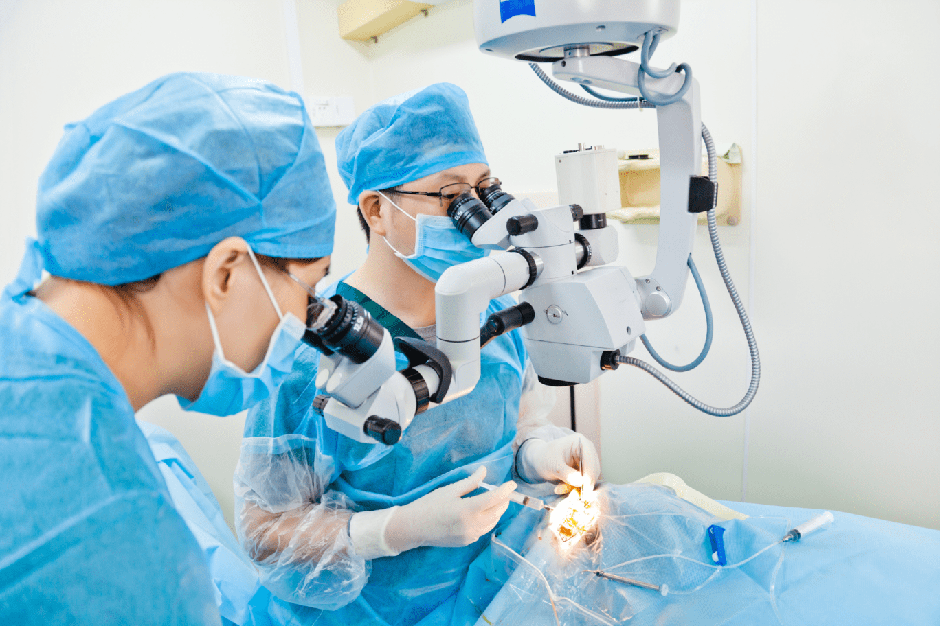 Doctor performing eye surgery