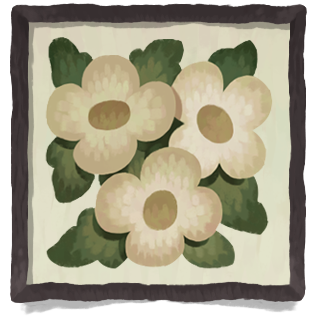 Three white flowers with green leaves
