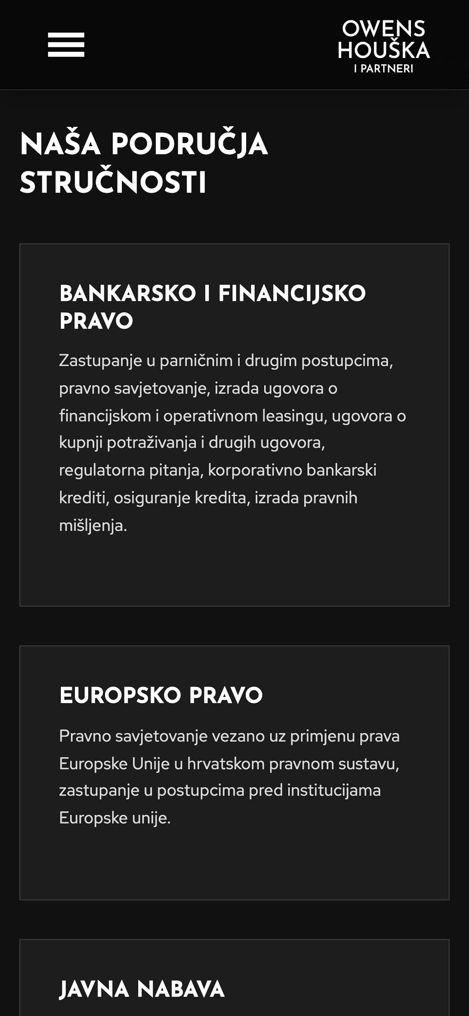 The areas of expertise page on a phone.