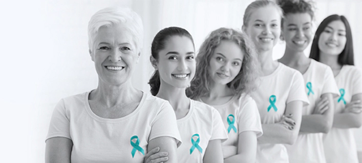 Generation of women with teal ribbons