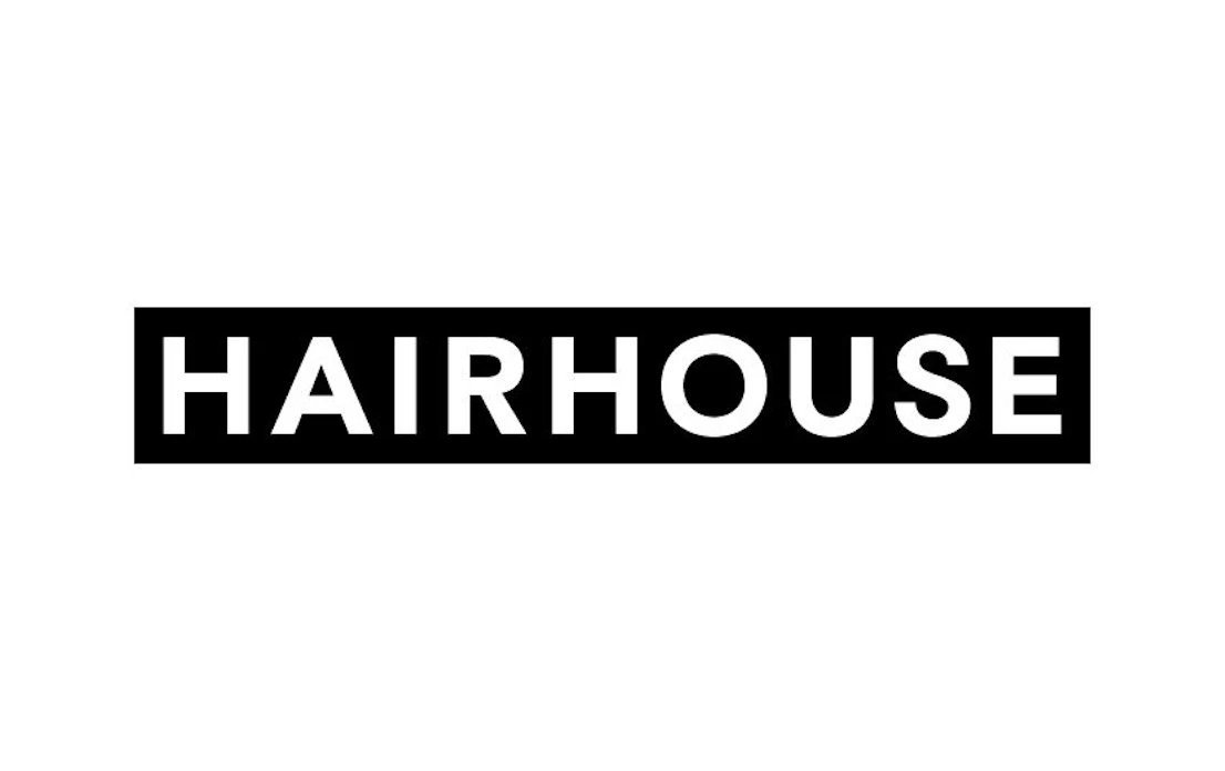 Hairhouse logo. A black rectangle with the word Hairhouse in white.