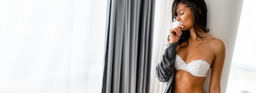 brunette in white bra