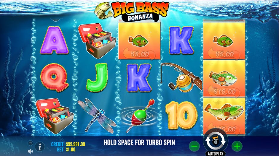 Tela principal do jogo Big Bass Bonanza da Pragmatic Play