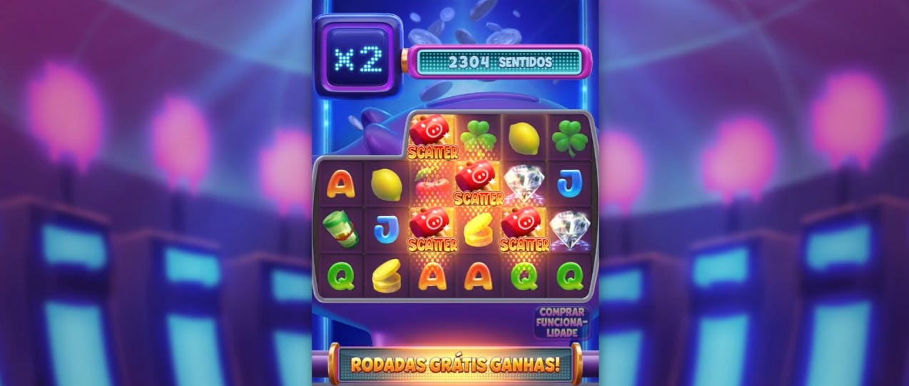 Colete 4 símbolos Scatter Wild para ativar 8 rodadas grátis no slot Lucky Piggy
