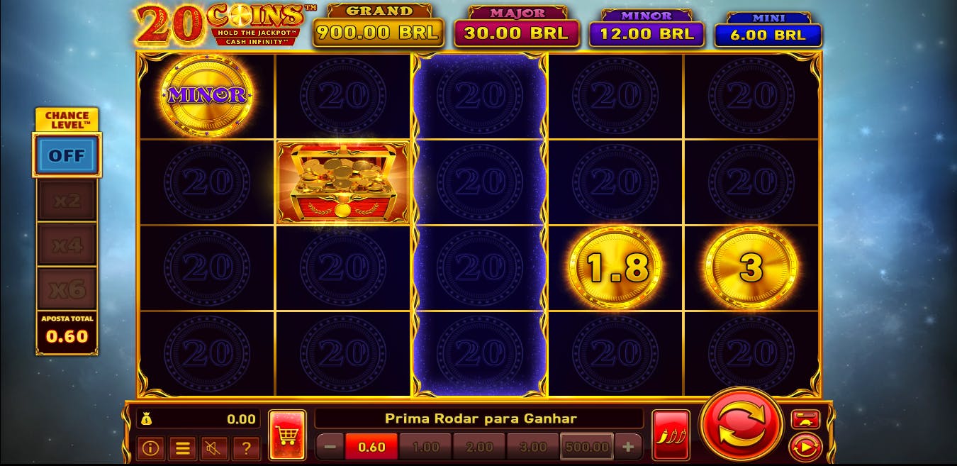 Tela principal do jogo de cassino 20 Coins da Wazdan