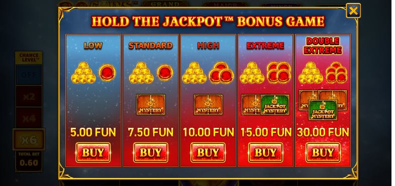 Recurso de compra de bônus com diferentes modos no slot 20 Coins
