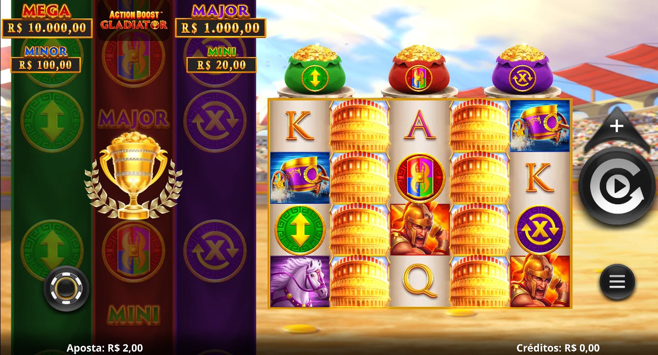 Layout do caça-níquel Action Boost Gladiator da MicroGaming